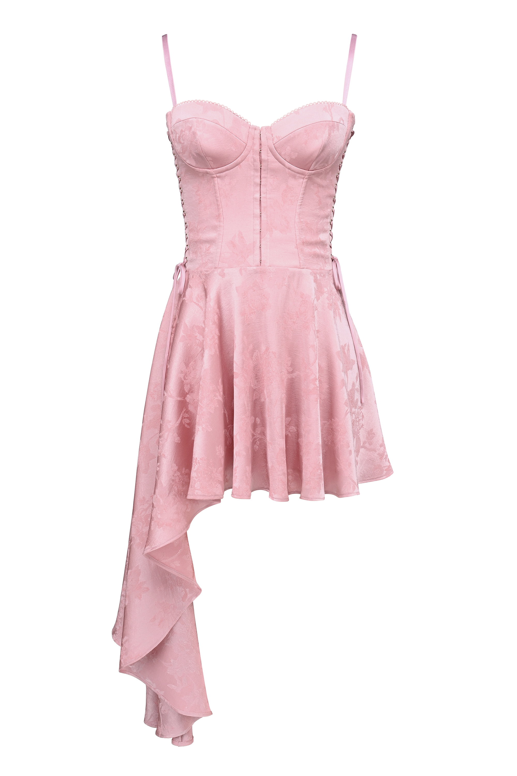 Pink Jacquard Draped Mini Dress