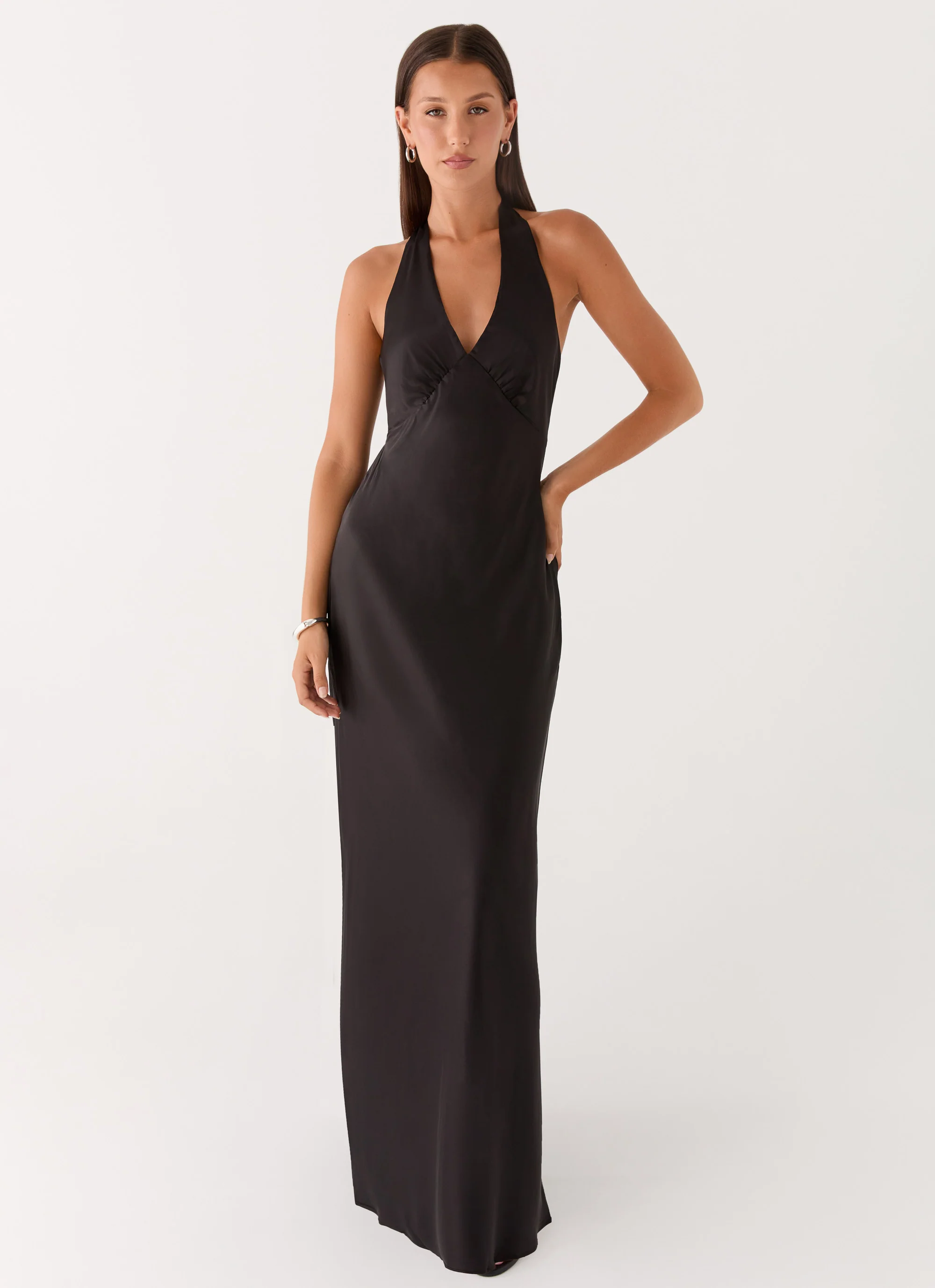 Heavy Hearted Satin Maxi Dress - Black