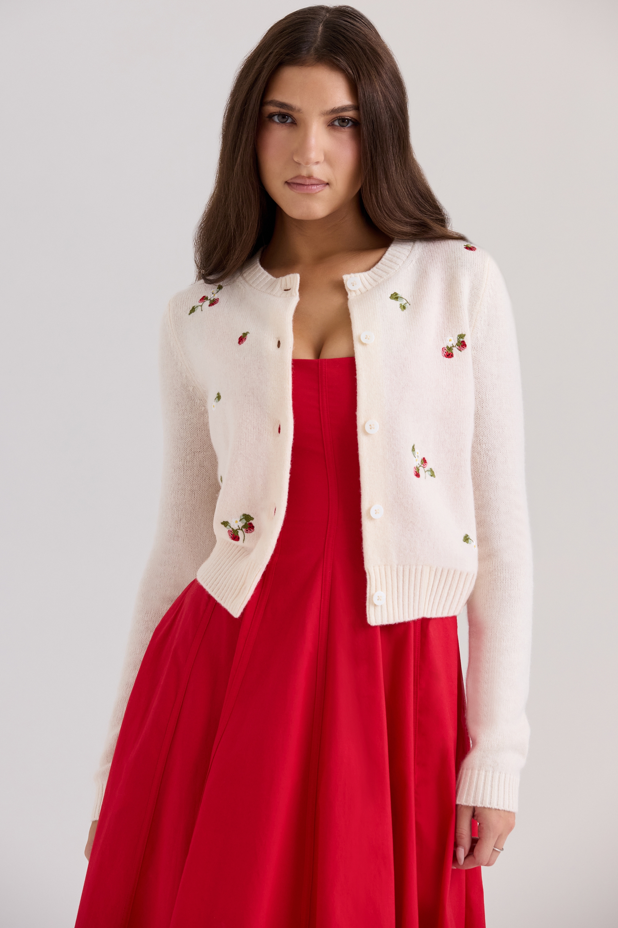 Cream Wool Embroidered Cardigan