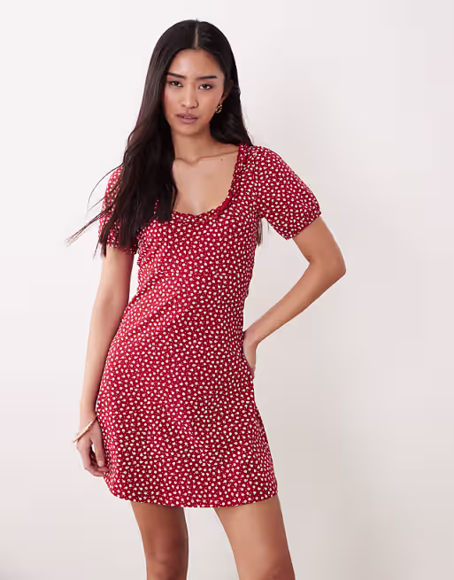 Miss Selfridge ditsy print ruffle detail milkmaid dress