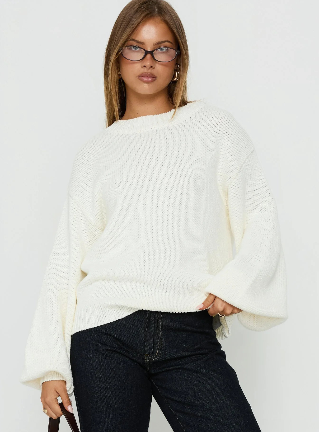 Harmony Balloon Sleeve Knit Sweater White