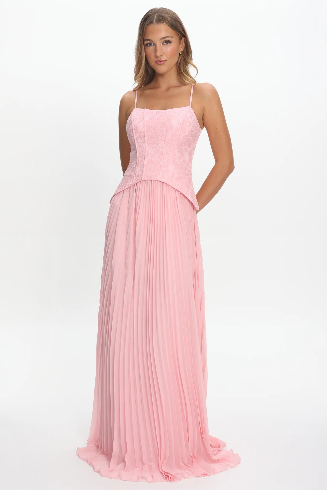 Cambridge Accordion Pleat Corset Dress Pink