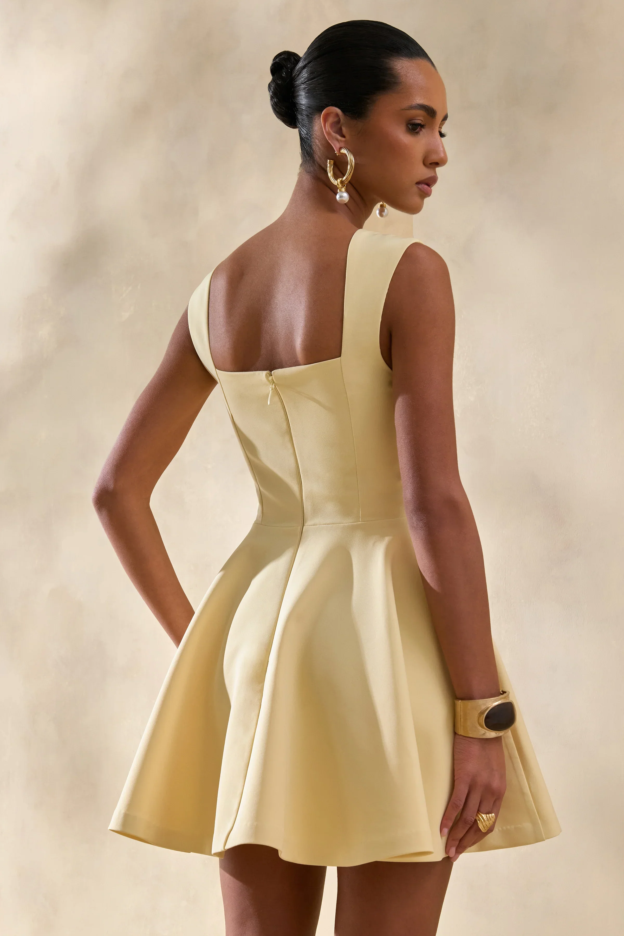 Katya | Lemon Sweetheart-Neck Skater Mini Dress