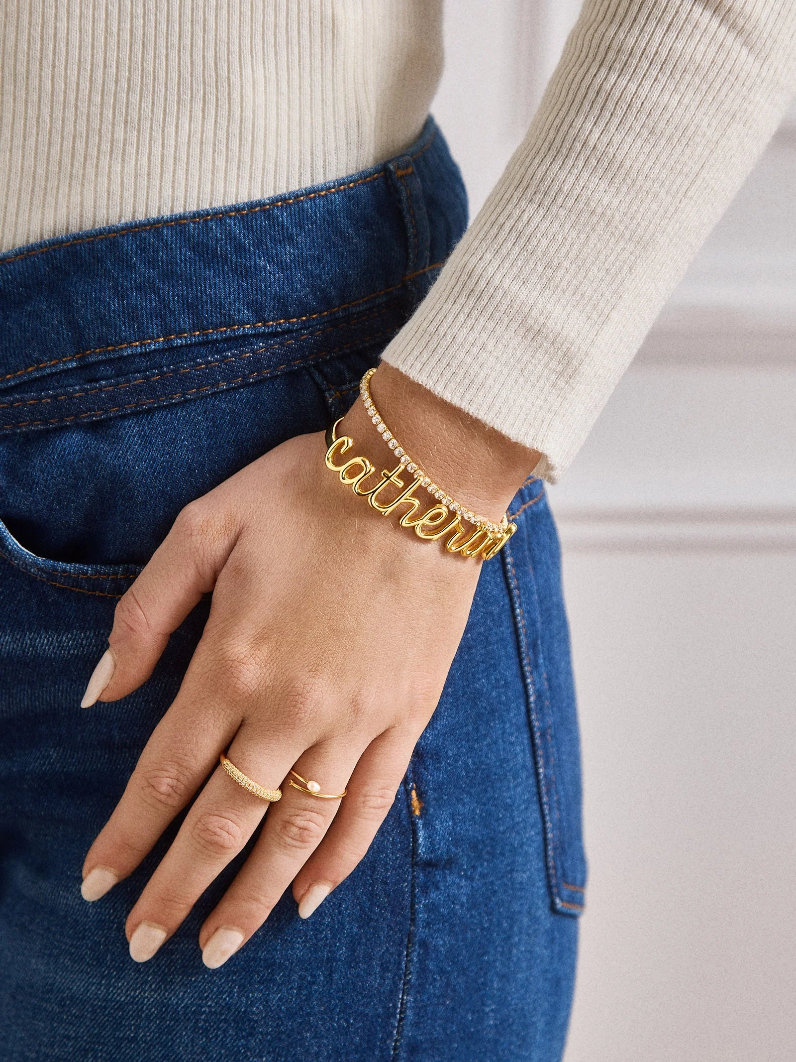 14K Gold Custom Nameplate Cuff Bracelet - 14K Gold