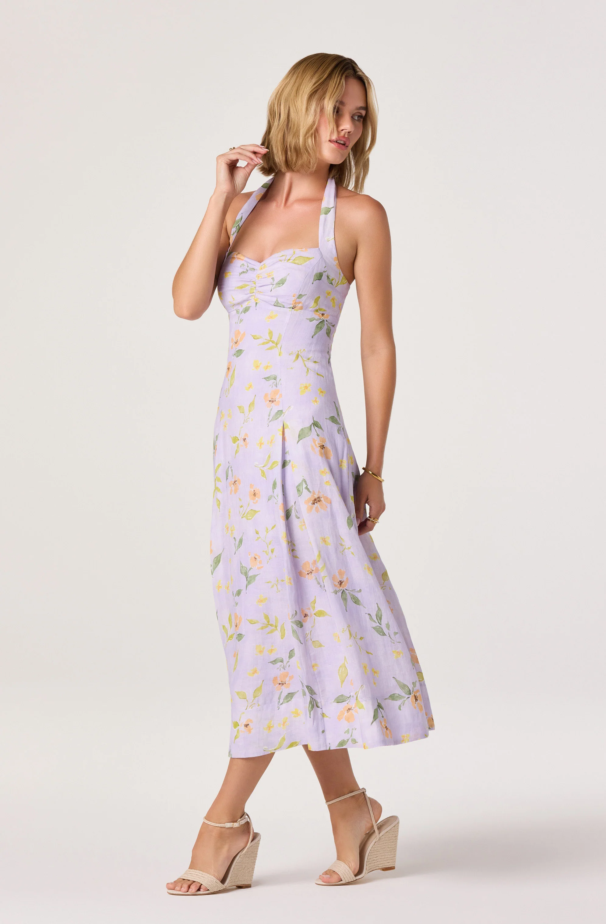 Jesenia Halter Floral Midi Dress