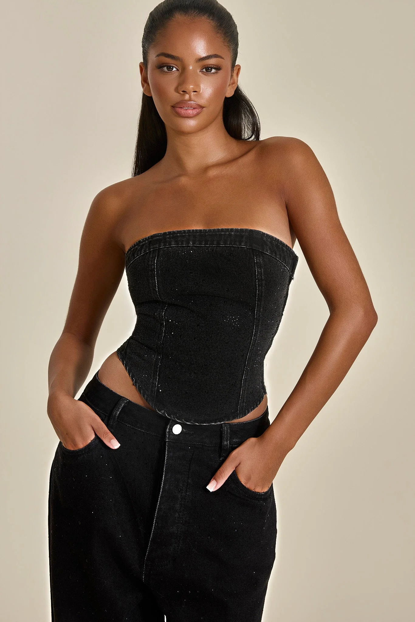 Kai Rhinestone Corset in Black