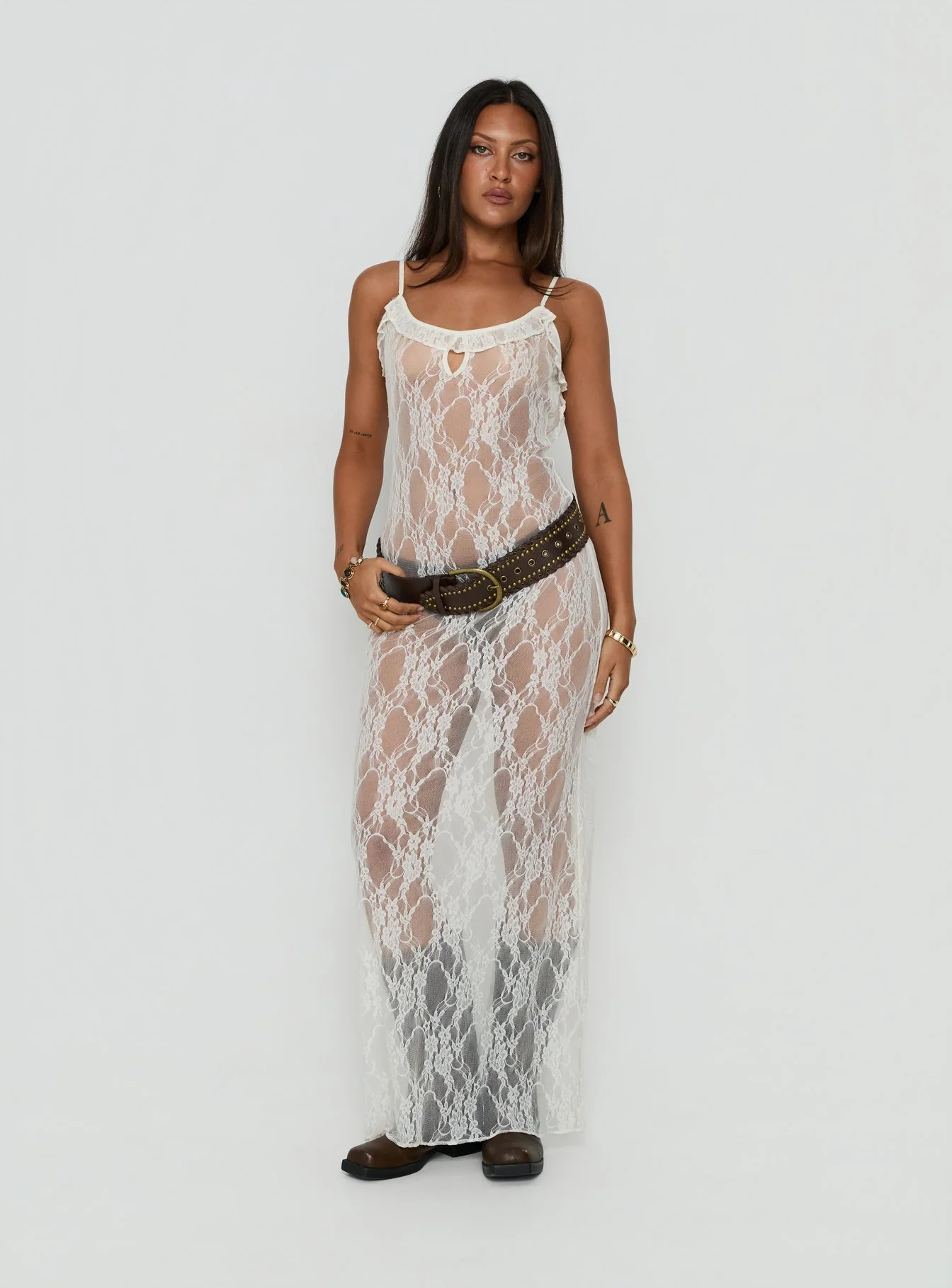 Wall Of Sound Sheer Lace Maxi Dress Antique White