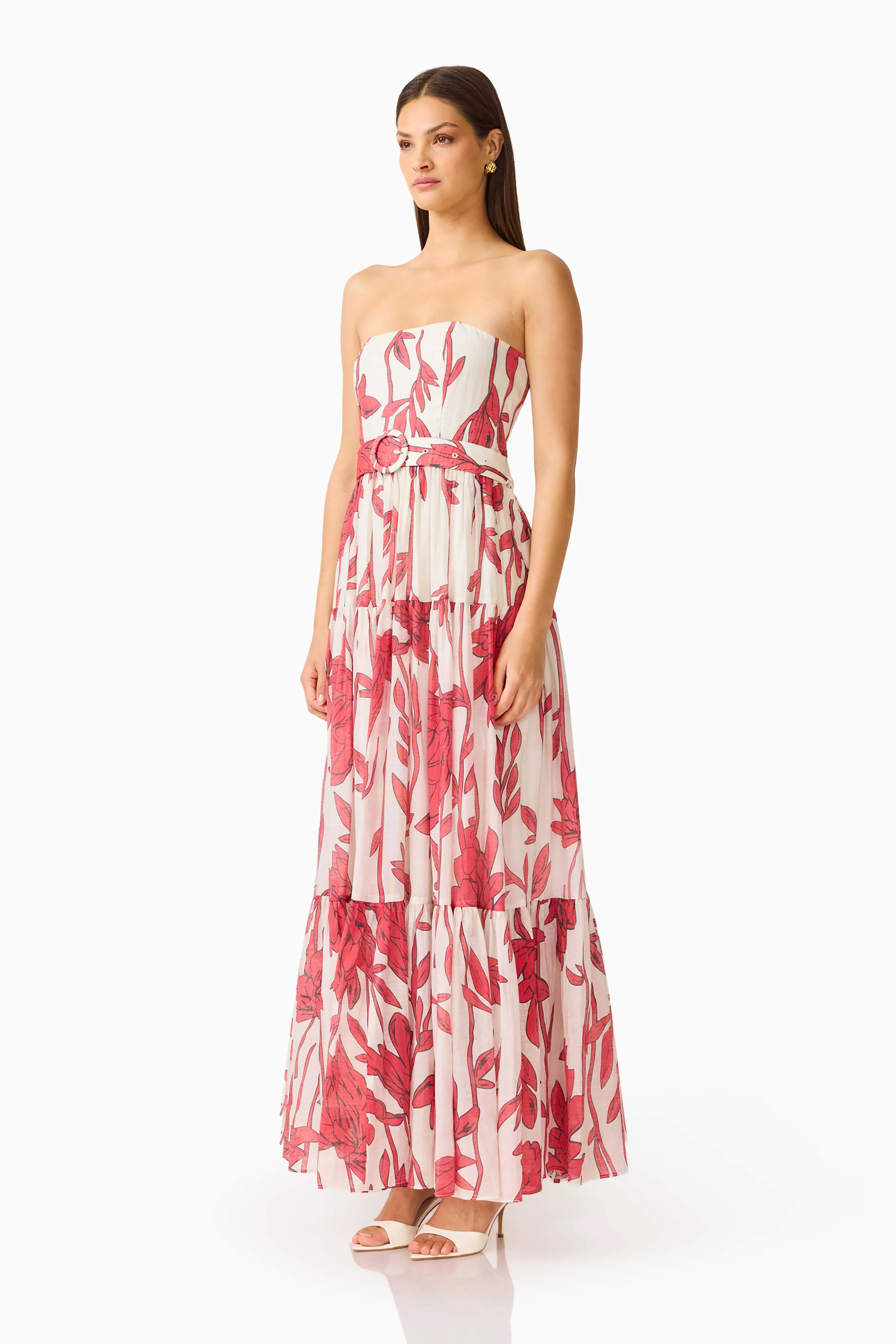 CURAAE Viva Belted Maxi Dress in White and Red