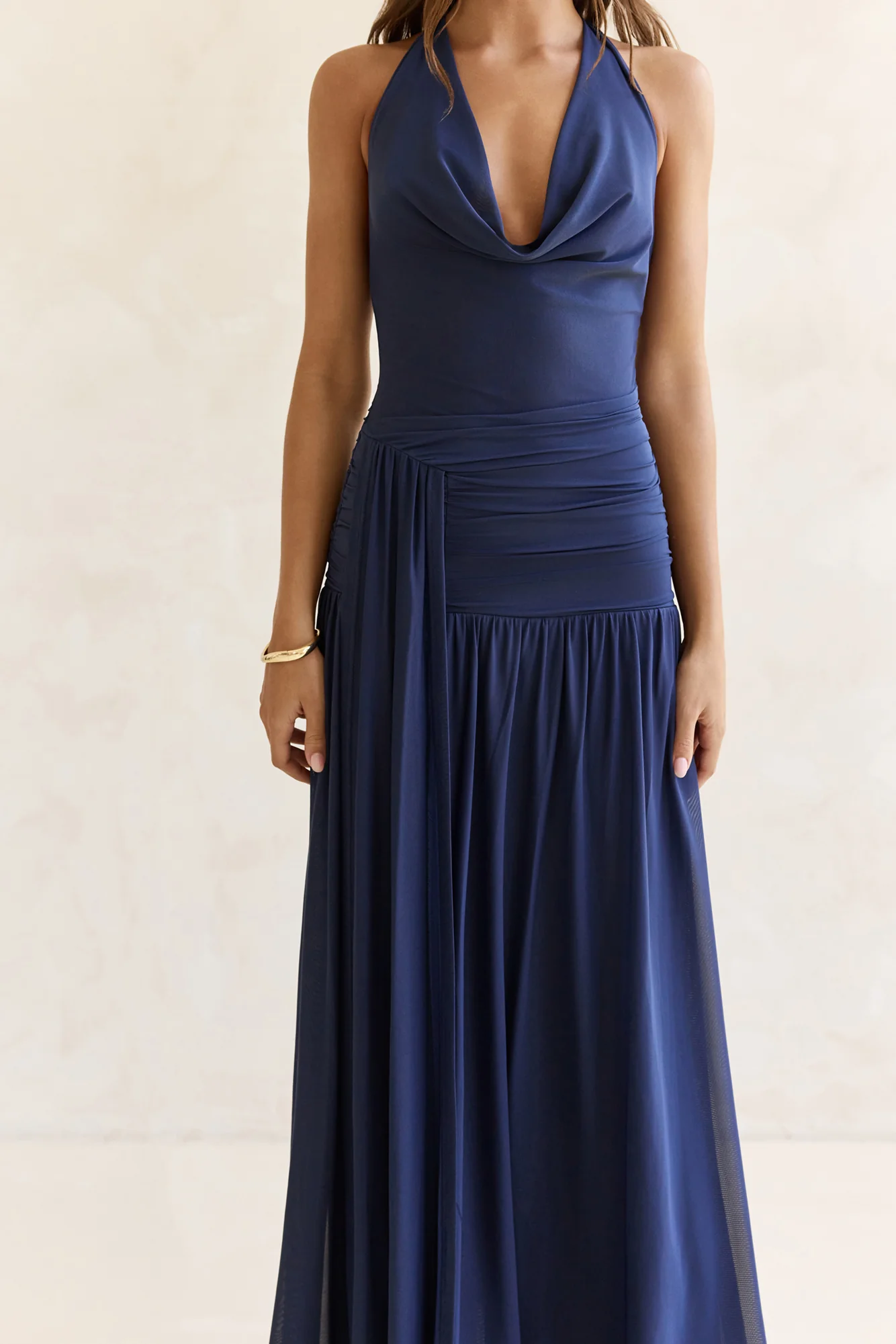 Dancing Skies Mesh Halter Maxi Dress Navy - luluinthesky