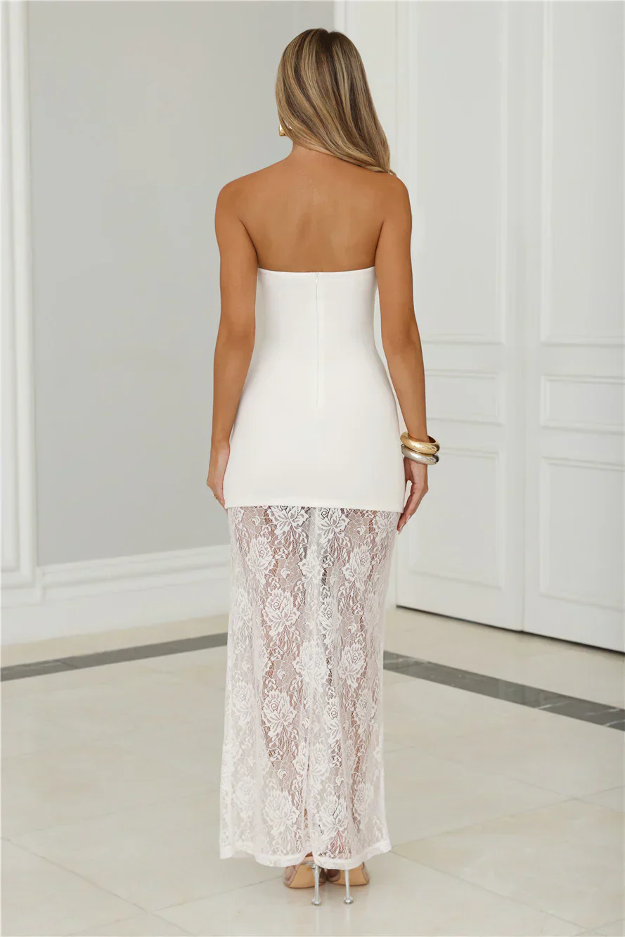 Polished Piece Strapless Lace Maxi Dress White
