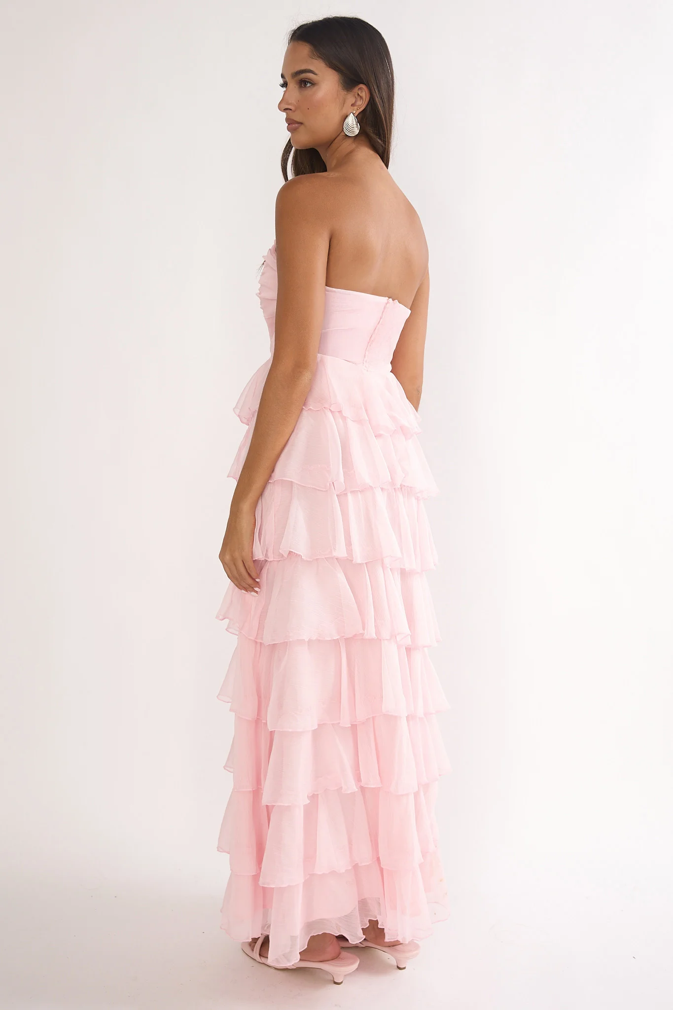 Janelia Layered Frill Maxi Dress Pink