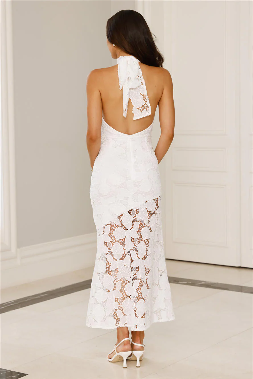 Soft Opulence Embroidered Halter Maxi Dress White - luluinthesky