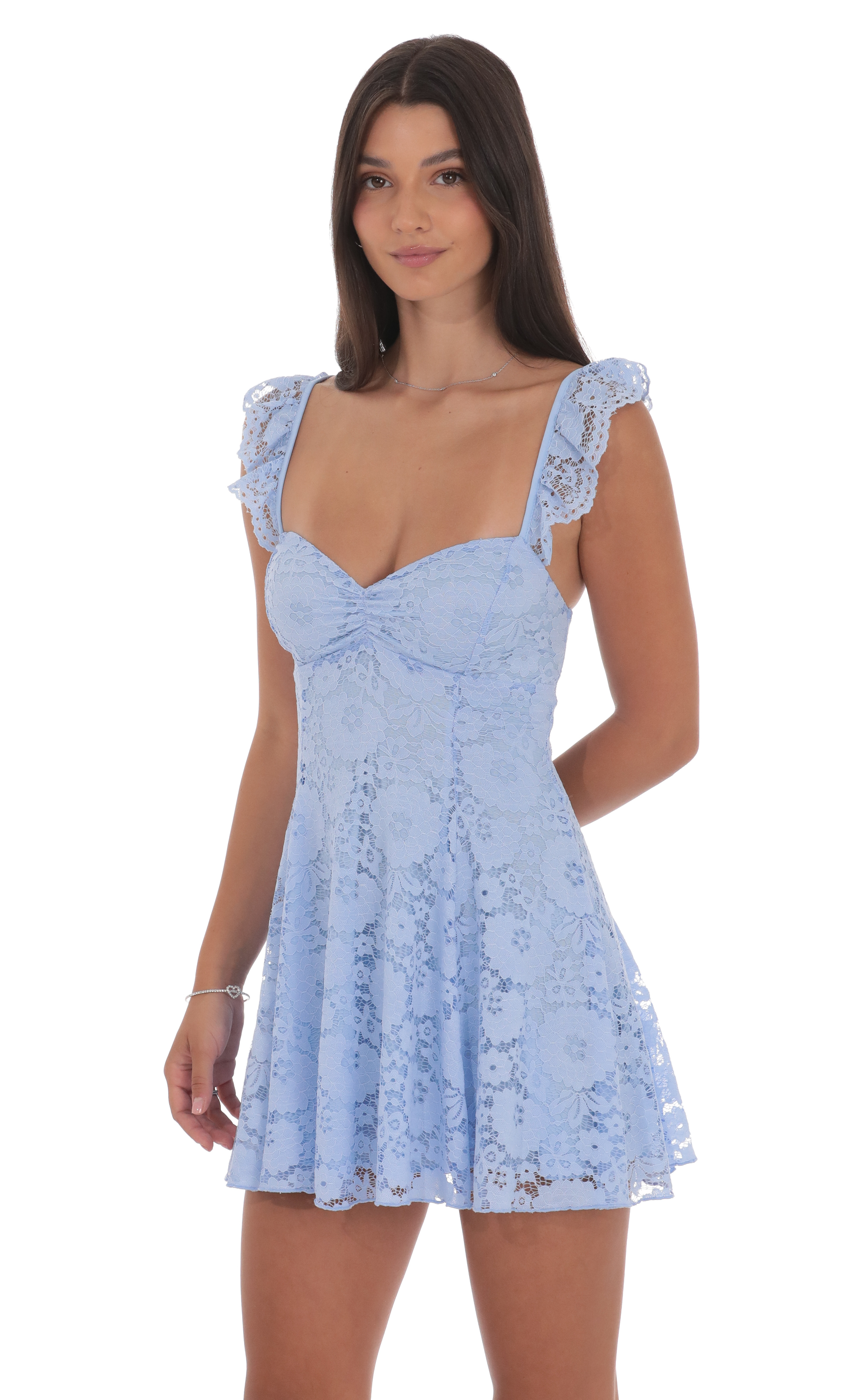 Lace Fit and Flare Dress in Light Blue - luluinthesky