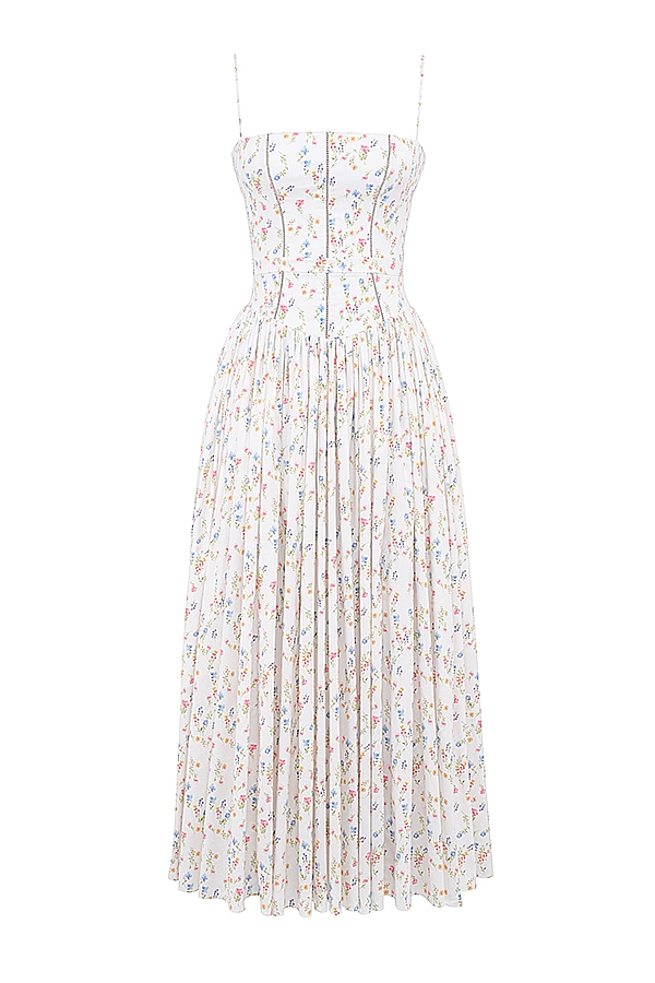 White Posy Print Cotton Maxi Sundress