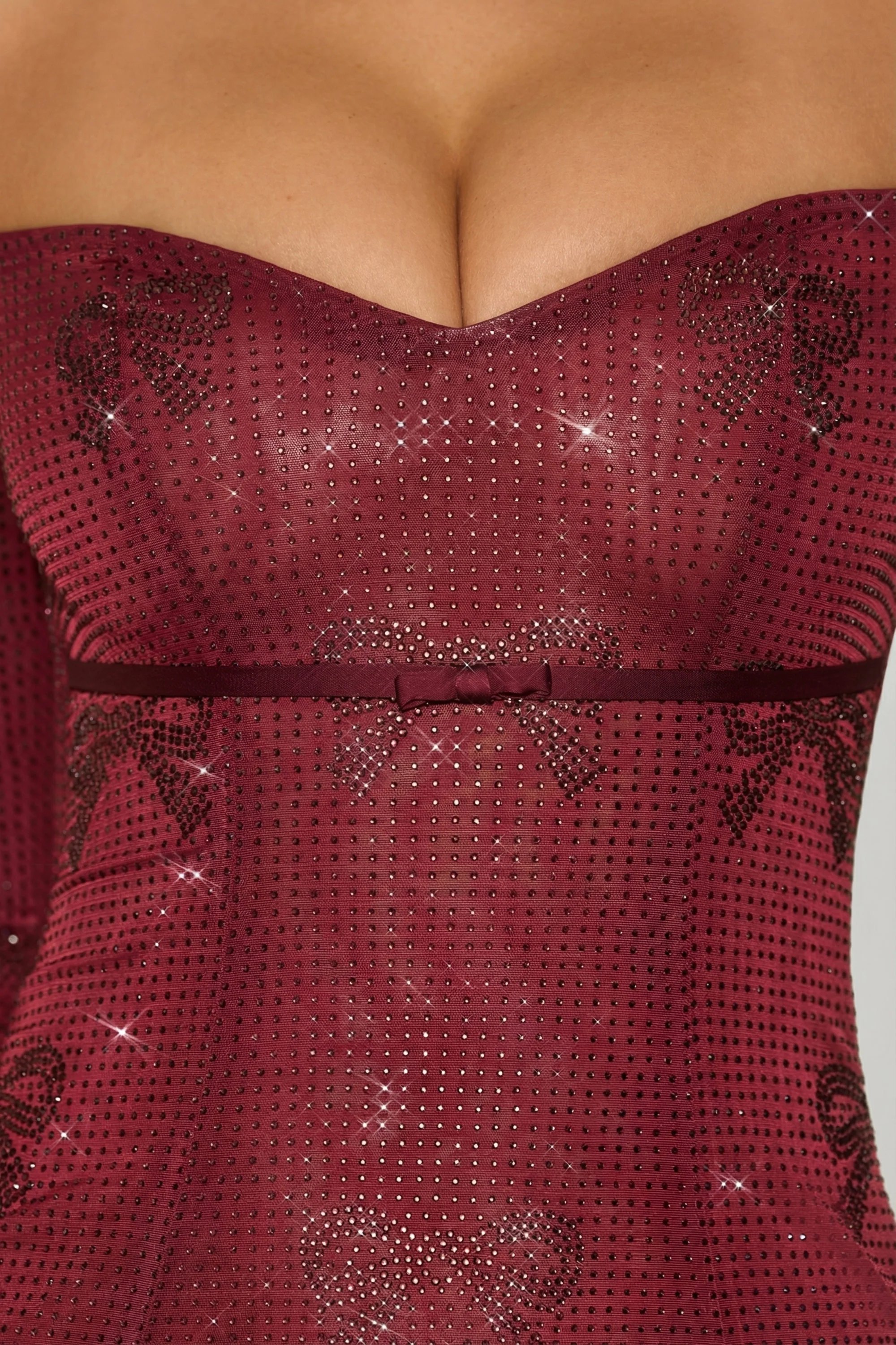 Embellished Sweetheart A-Line Mini Dress in Wine Red