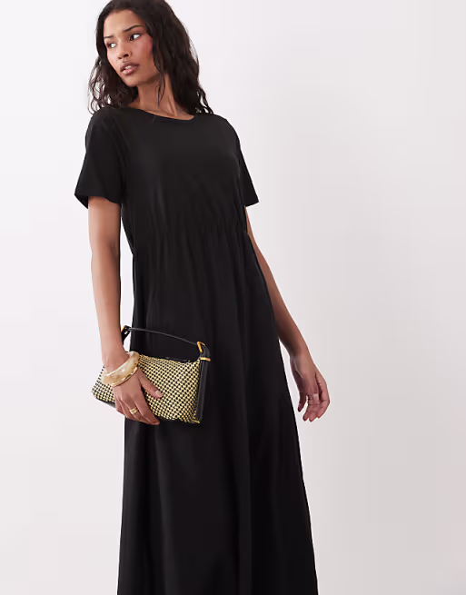 Threadbare jersey short sleeve midi dress in black