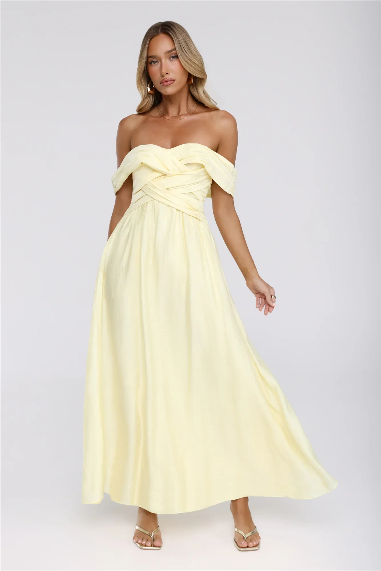Sand Twirl Off Shoulder Maxi Dress Yellow