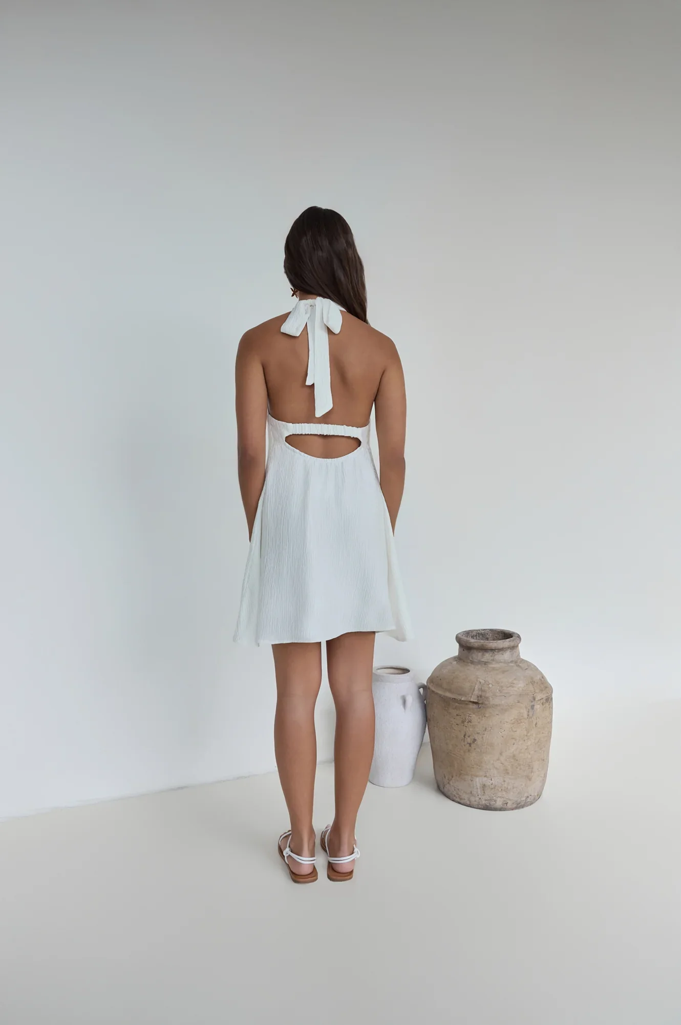 Swaying Shadows Halter Mini Dress White