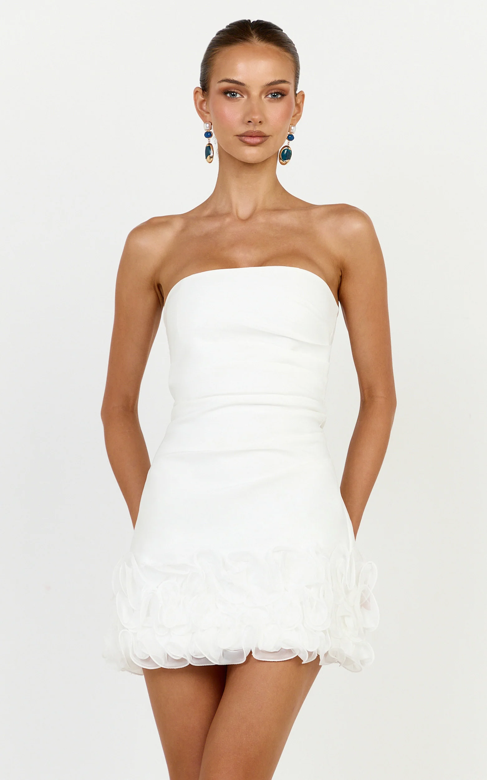 Inaya Mini Dress - Strapless Flounce Hem Dress in Off White