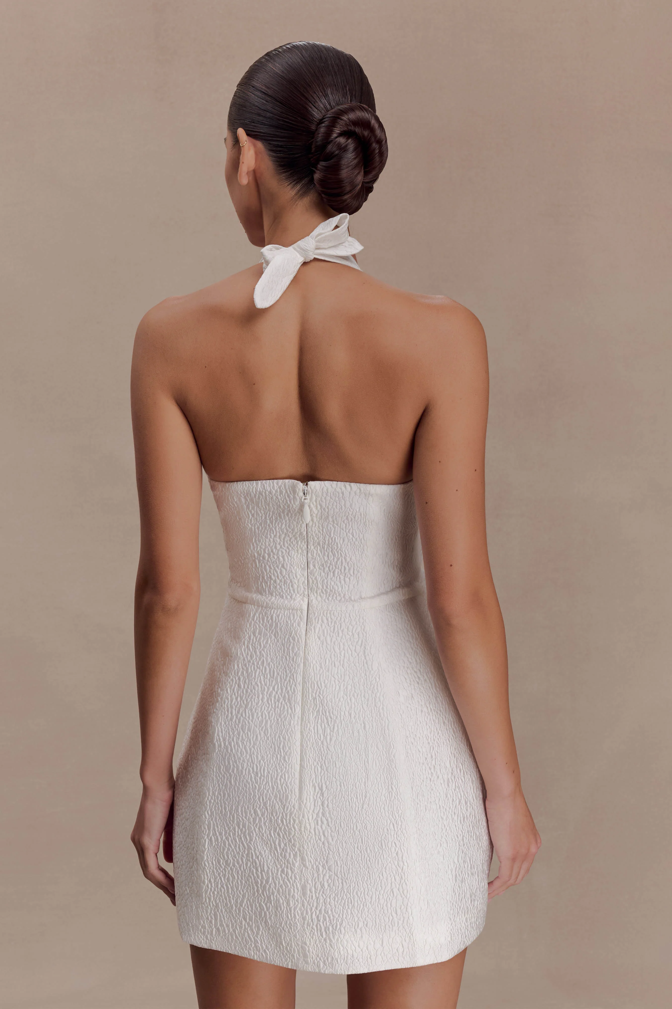 Ella Bow Detail Halter Mini Dress - White