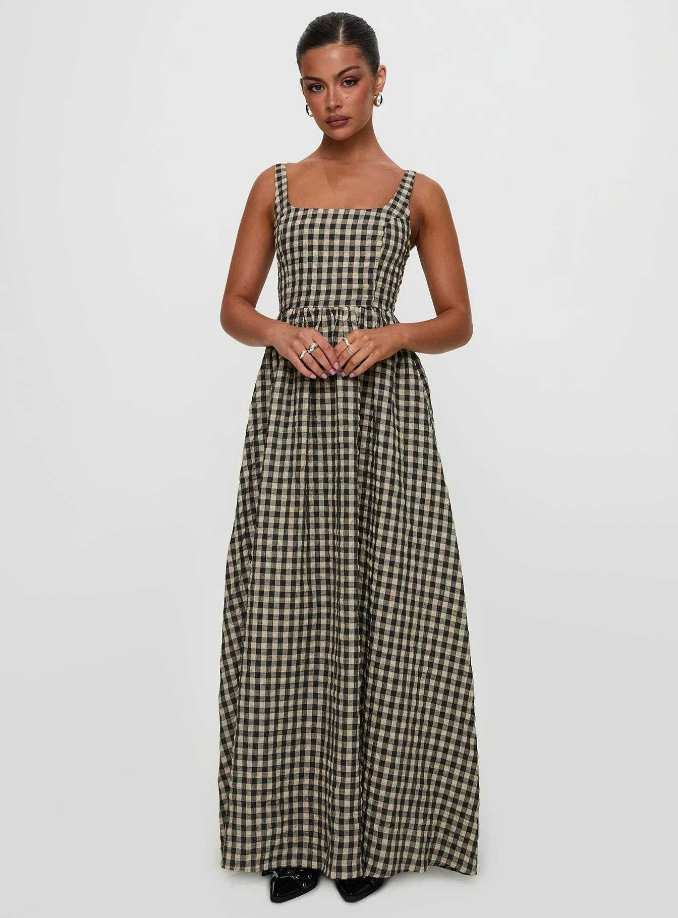 Cartmel Check Maxi Dress Black / Cream - luluinthesky