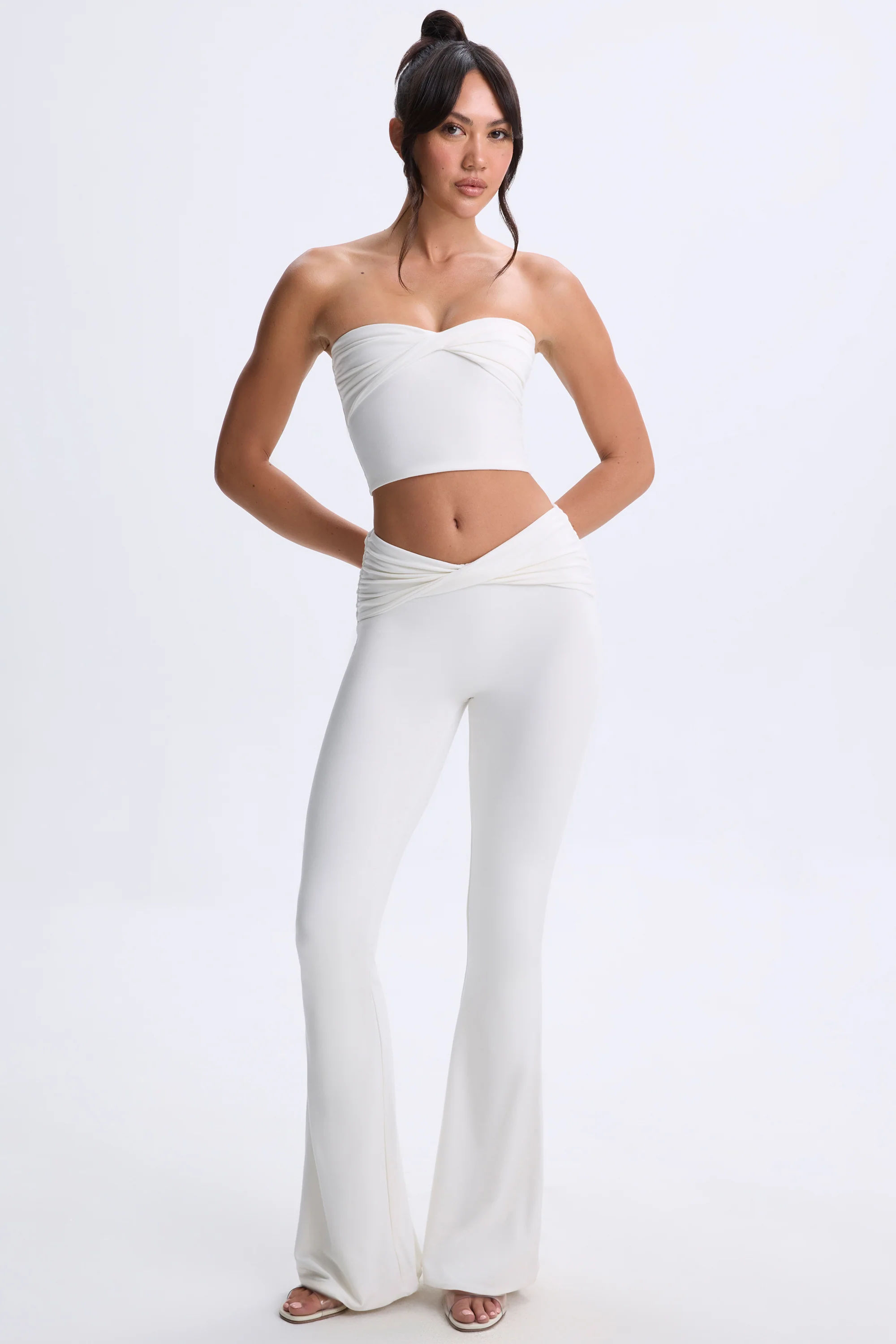 Modal Twist-Front Flared Trousers in White