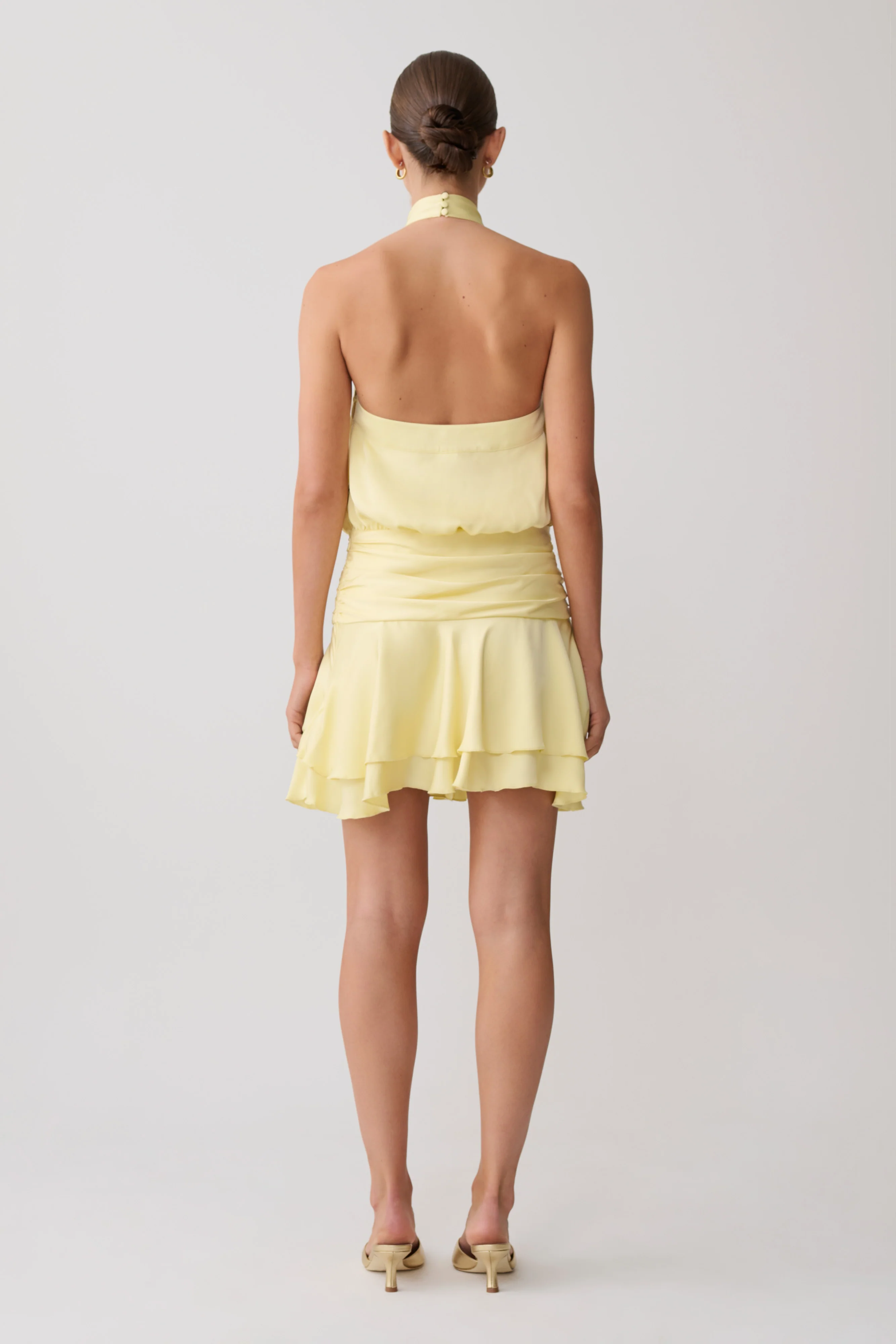 Poppy Satin Halter Mini Dress - Lemon