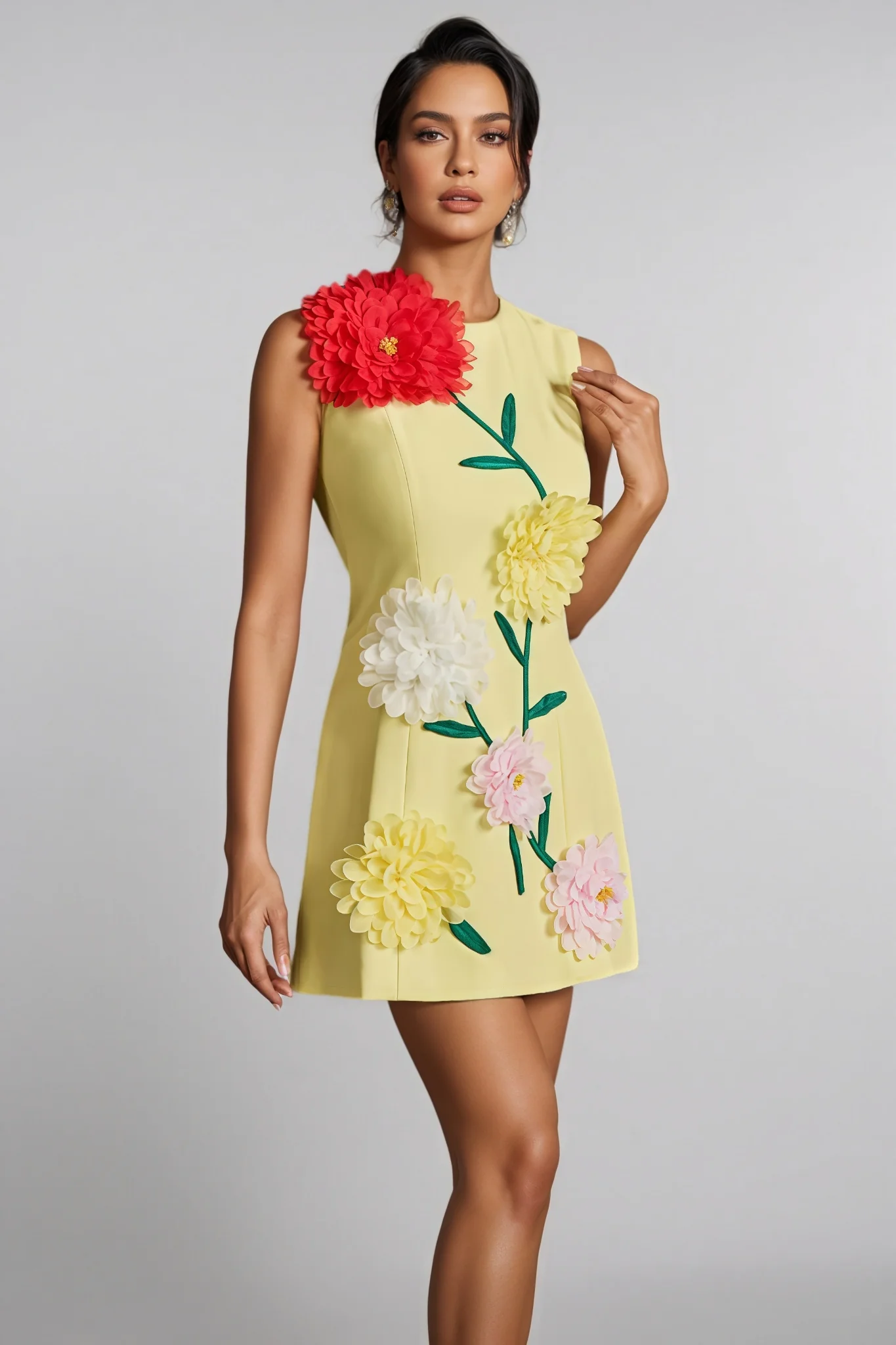 Sarna Yellow Buttercup Embroidered Mini Dress - luluinthesky