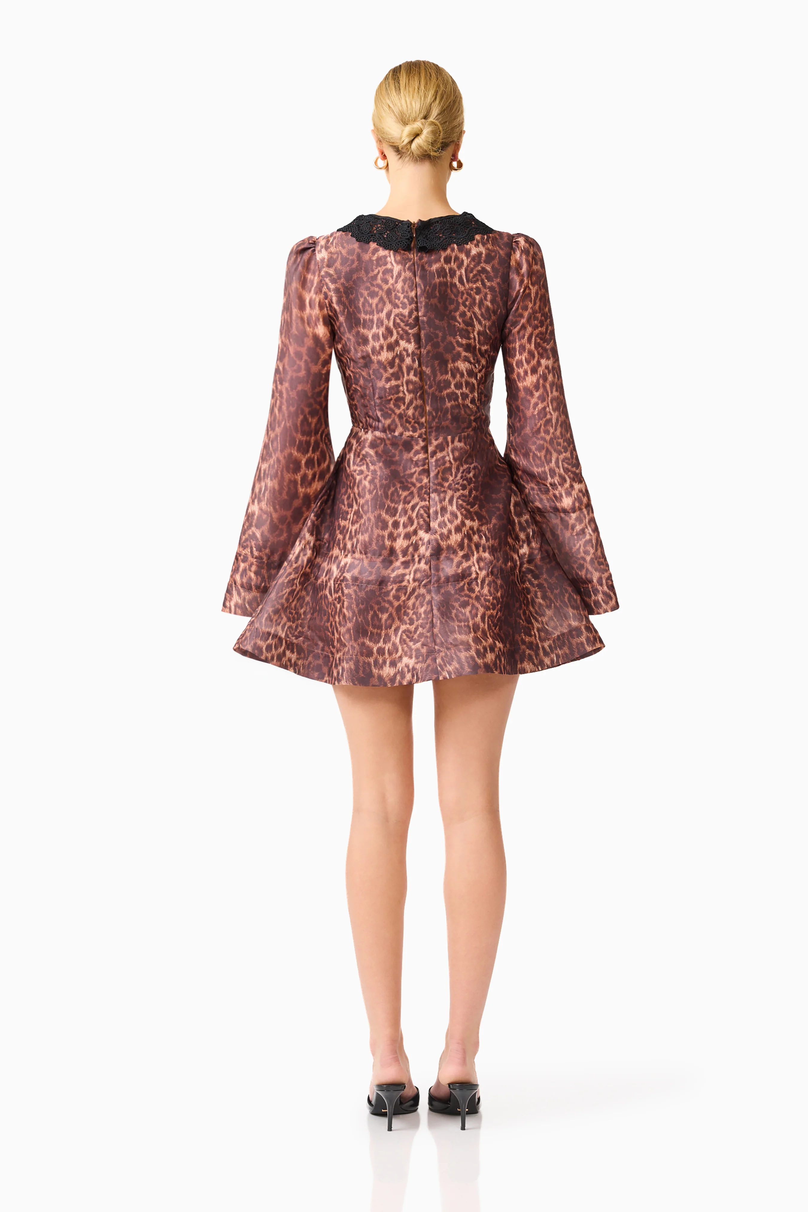 CURAAE Zamira Long Sleeve Mini Dress in Brown Multi