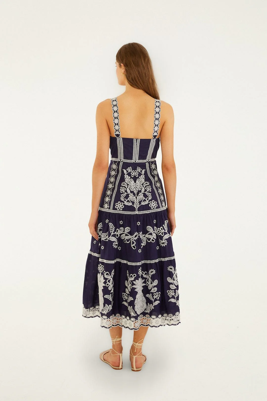 Blue Richelieu Embroidered  Midi Dress - luluinthesky