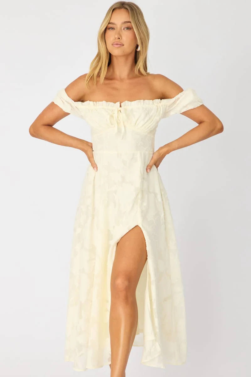 White Midi Dress Puff Sleeve