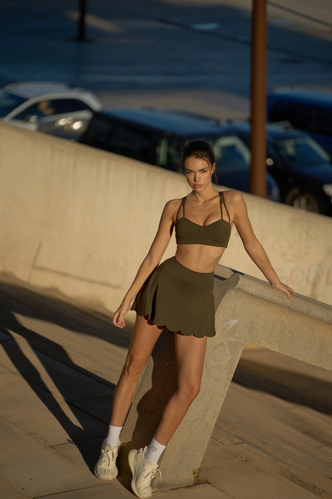 WISKII Strappy Bra & High-Waist A-line Tennis Skirt