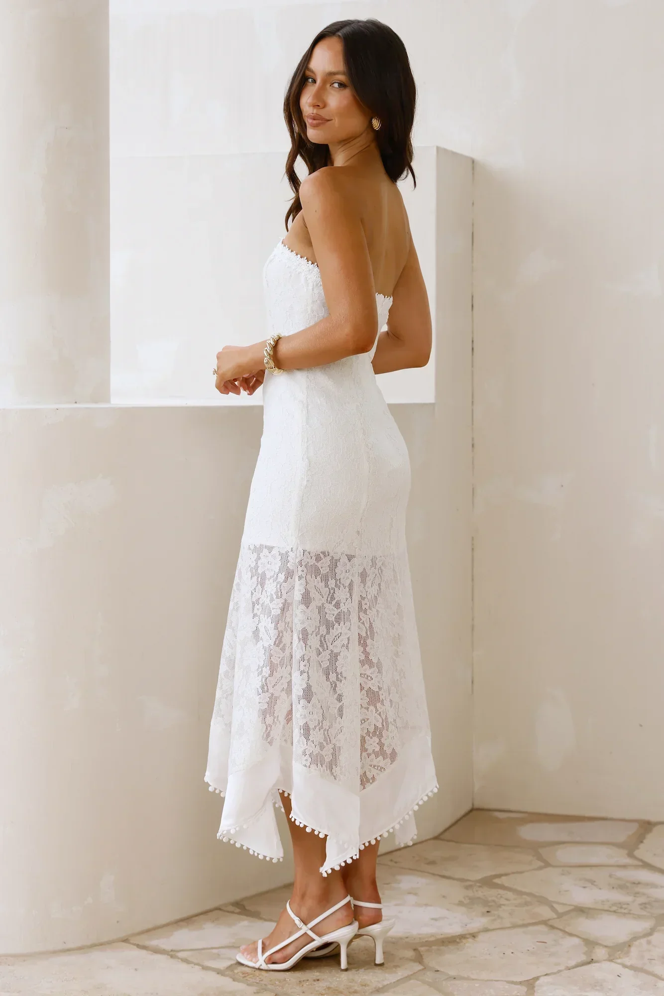 Luxe Petal Lace Strapless Maxi Dress - luluinthesky