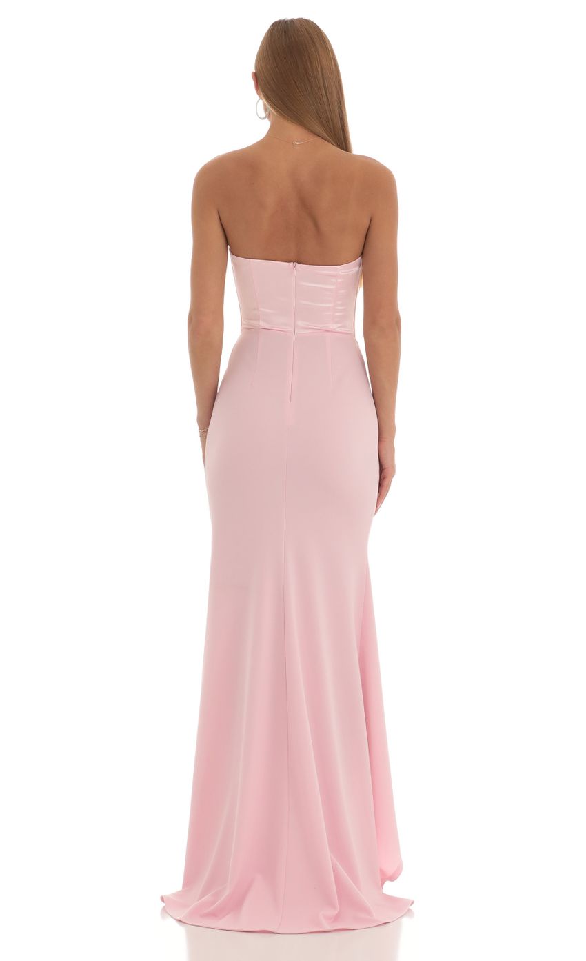 Satin Corset High Low Crepe Maxi Dress in Pink
