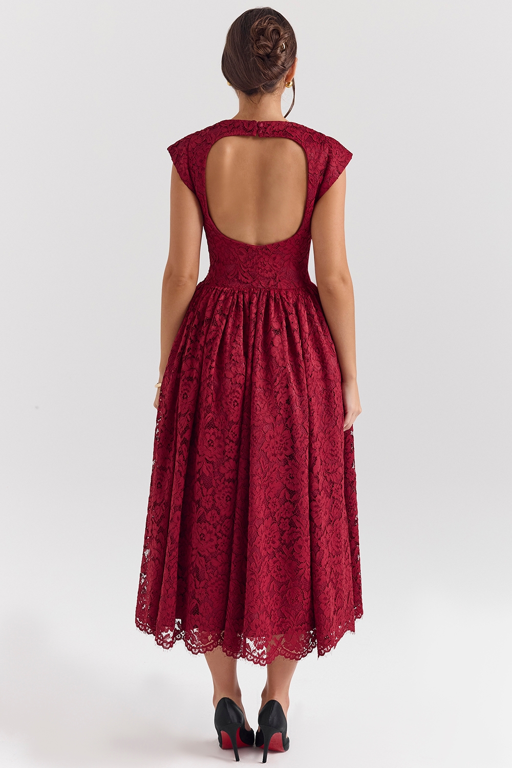 Berry Lace Backless Midi Dress