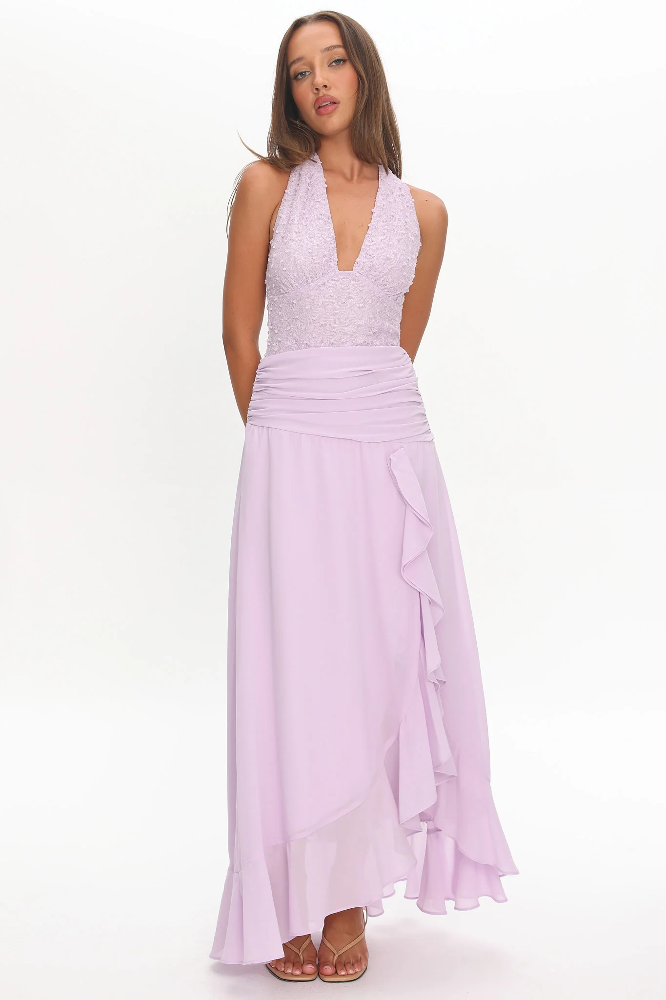 Luella Textured Halter Split Maxi Dress Lilac - luluinthesky