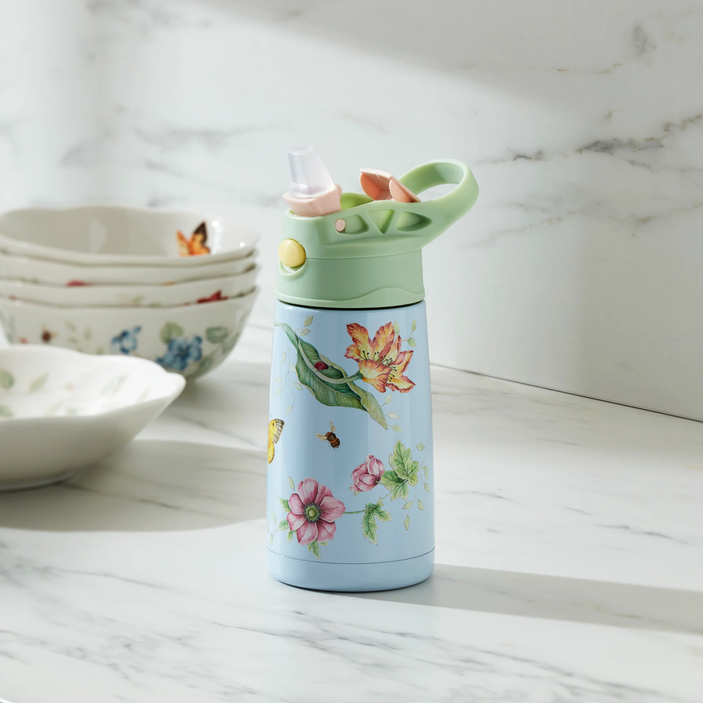 Butterfly Meadow Blue Stainless Kids Water Bottle