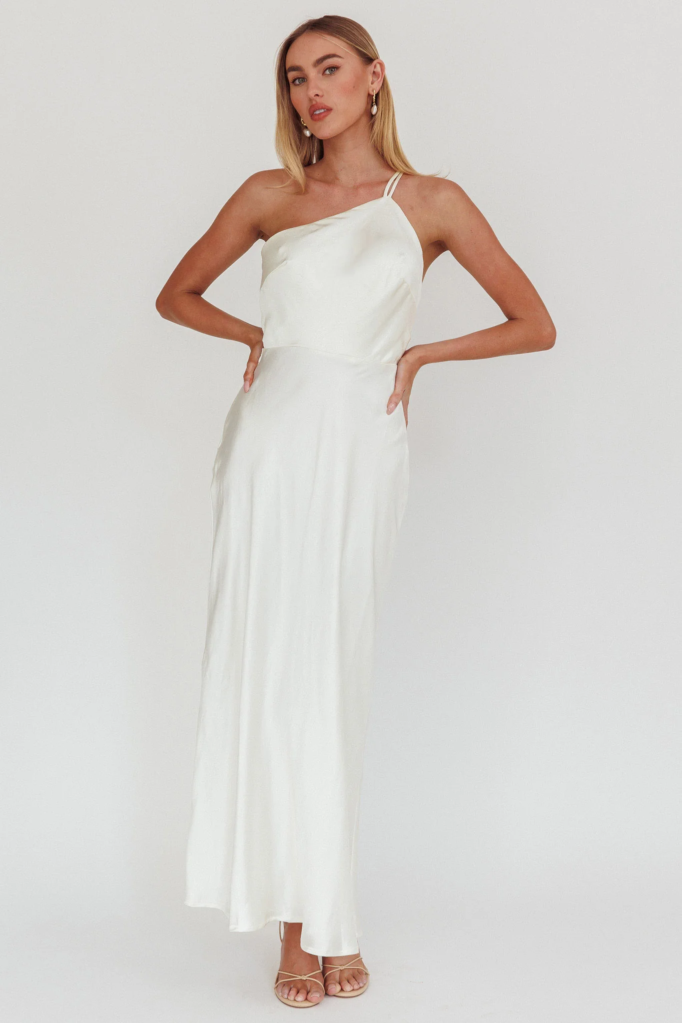 Aubrianna One-Shoulder Strappy Back Dress White