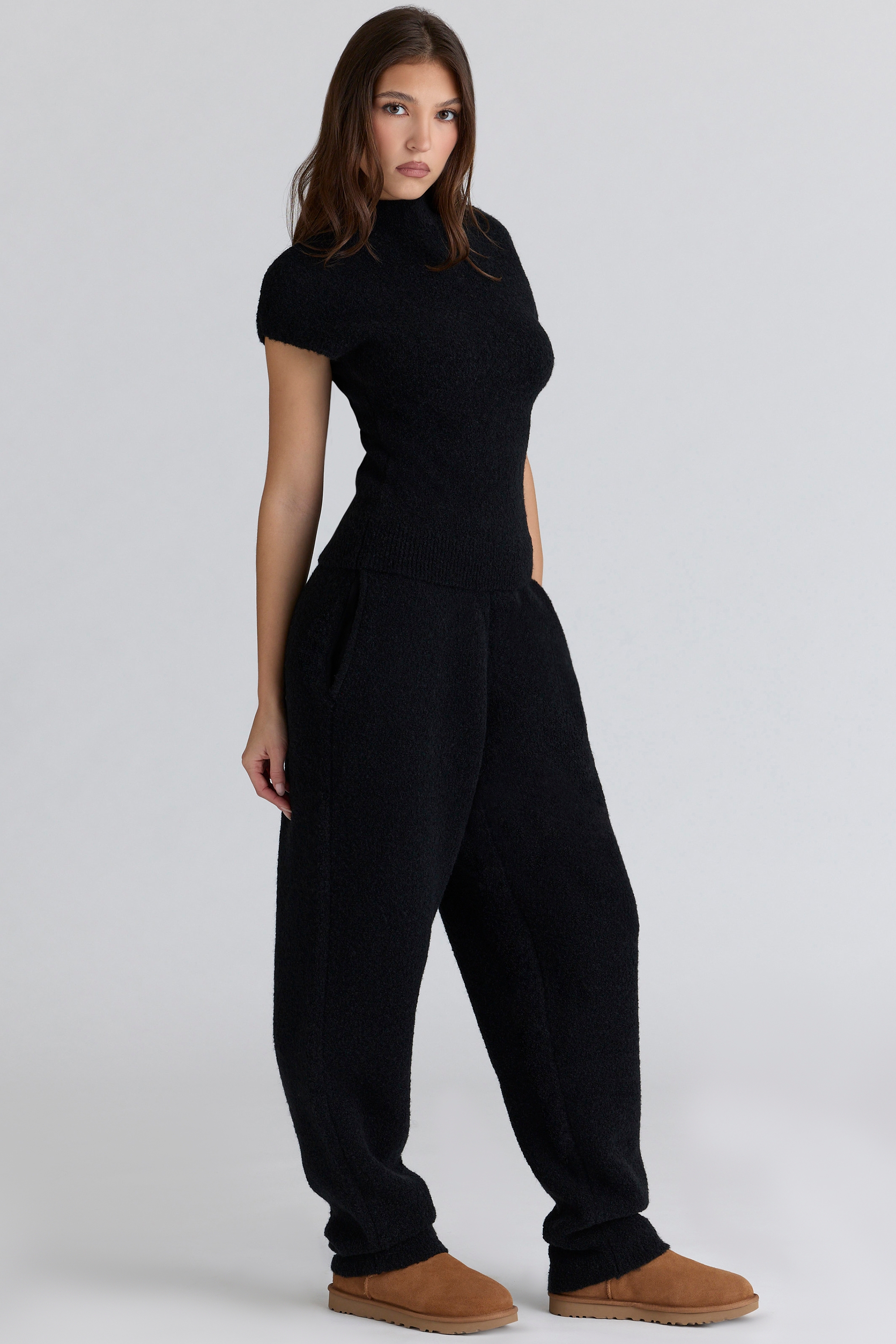 Black Wool Boucle Knit Top