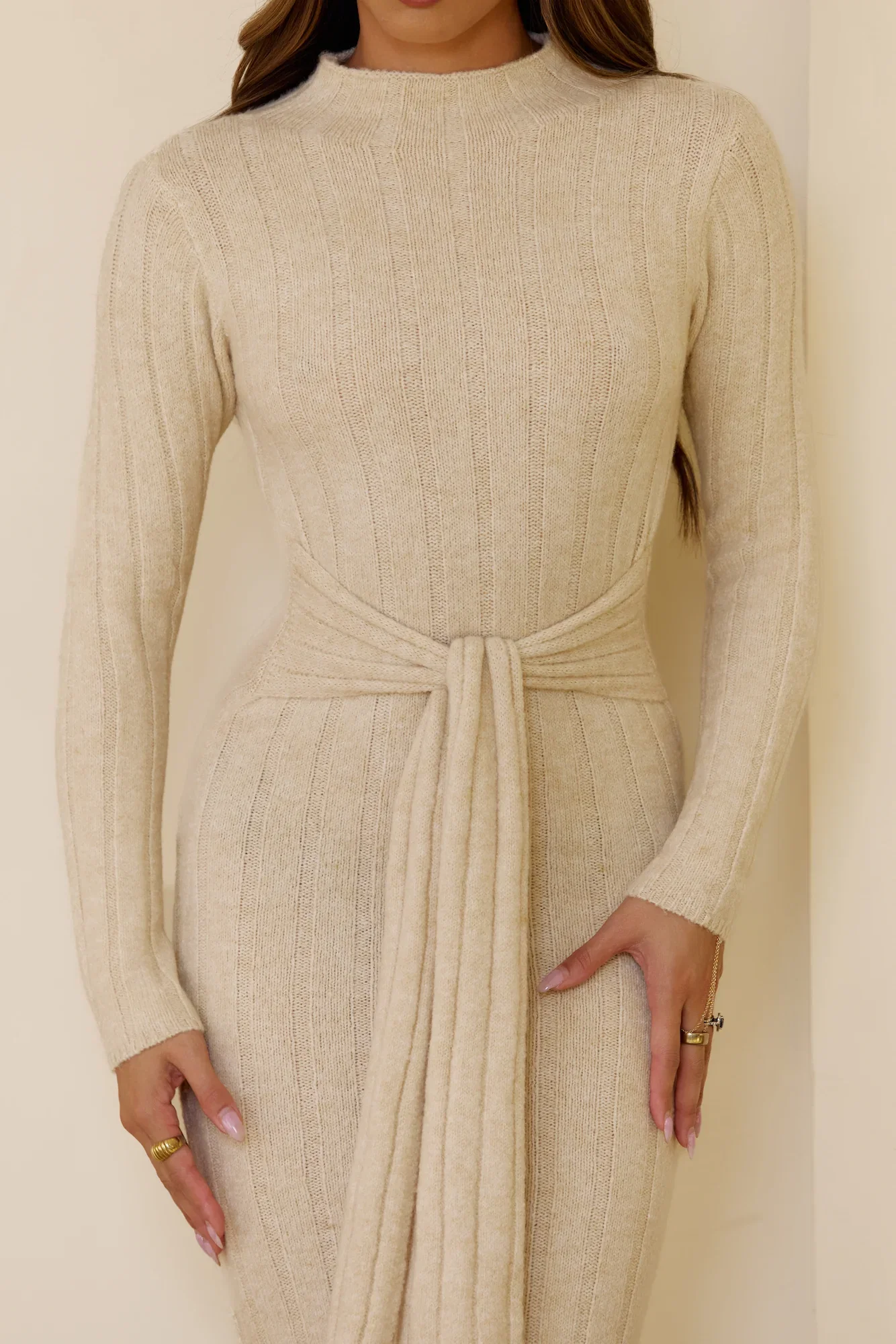 Chilly Nights Knit Long Sleeve Maxi Dress Cream