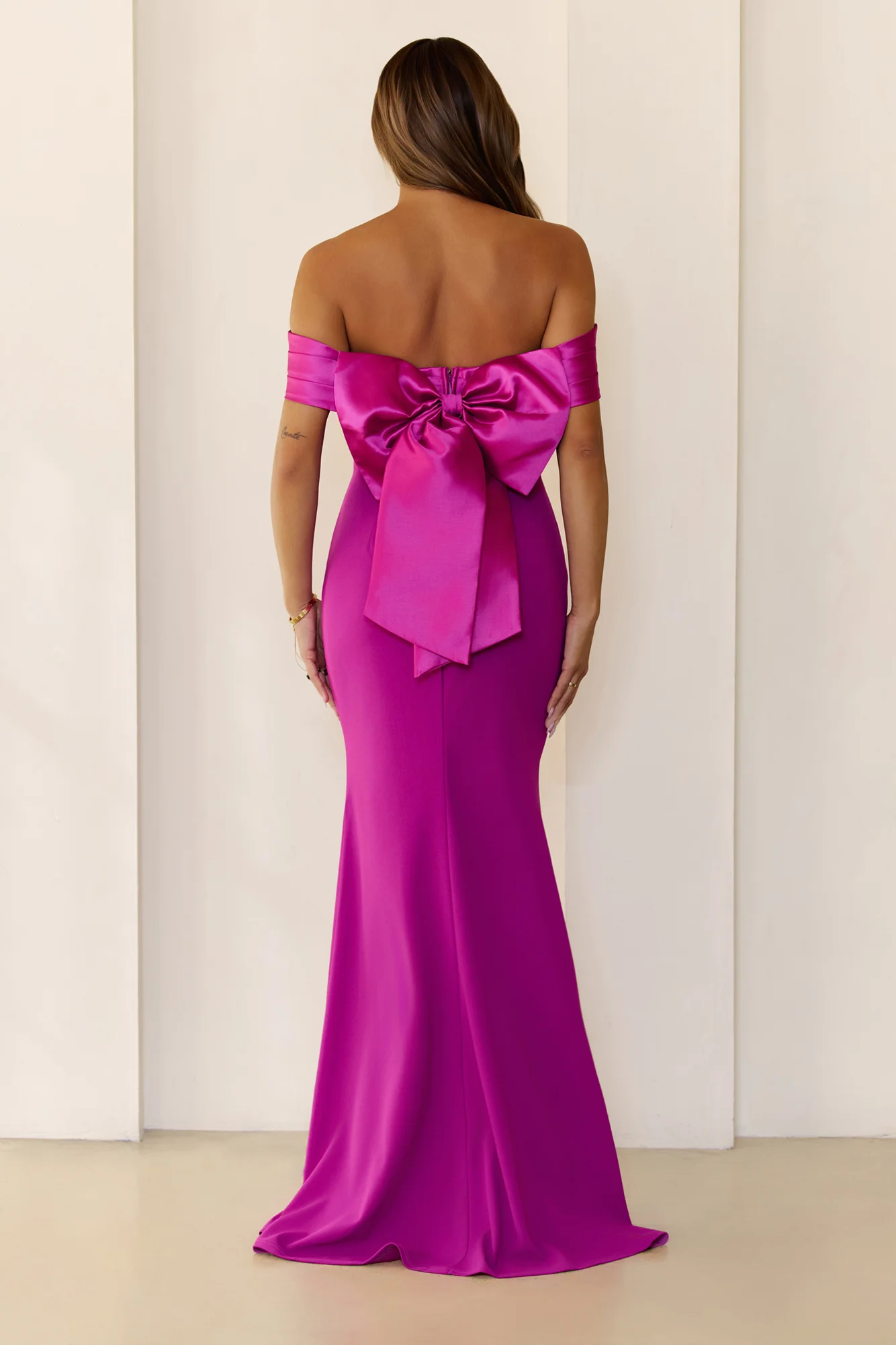 The Sleek Soirée Off Shoulder Maxi Dress Plum