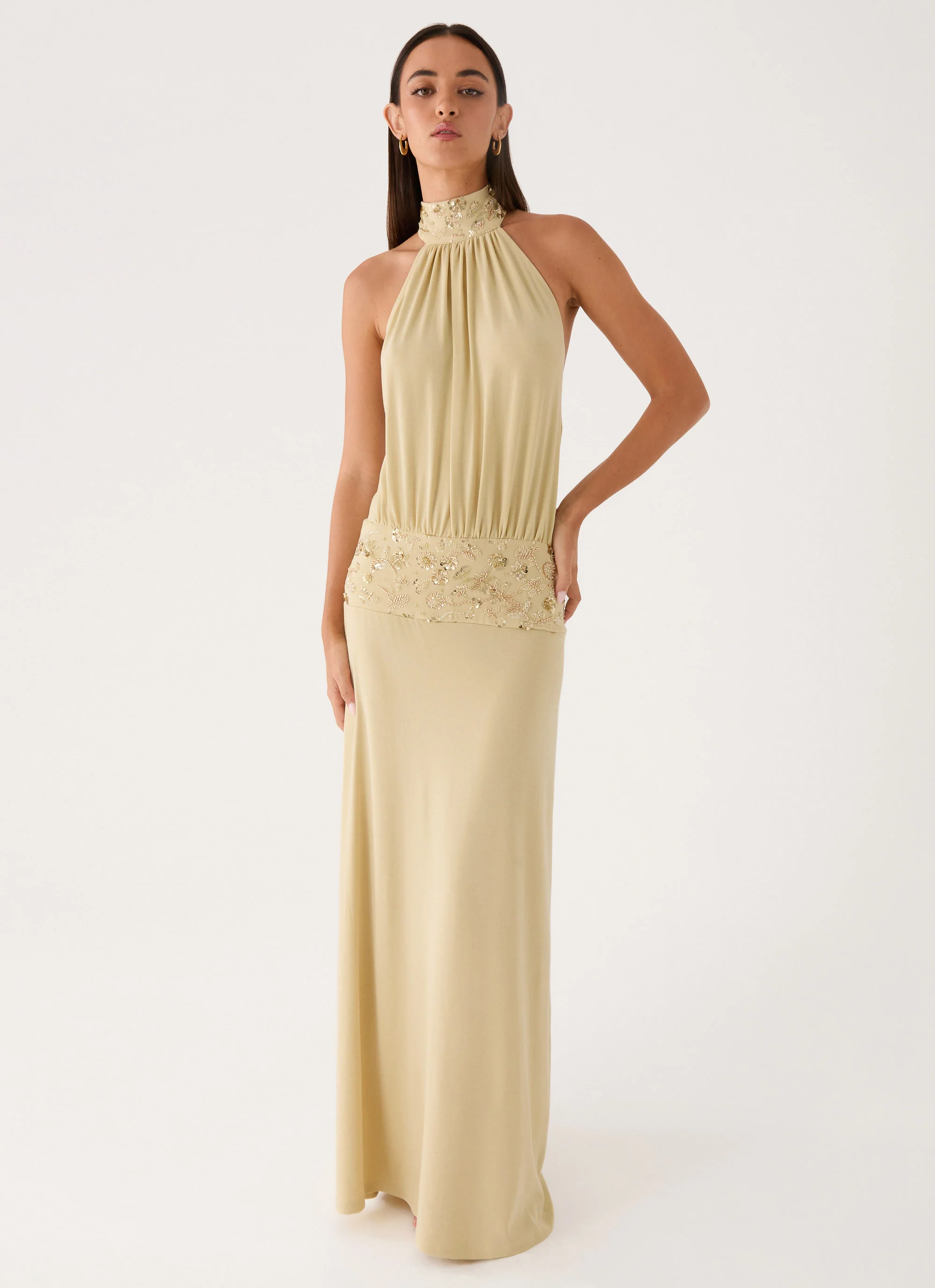 Donyale Halter Maxi Dress - Pale Olive