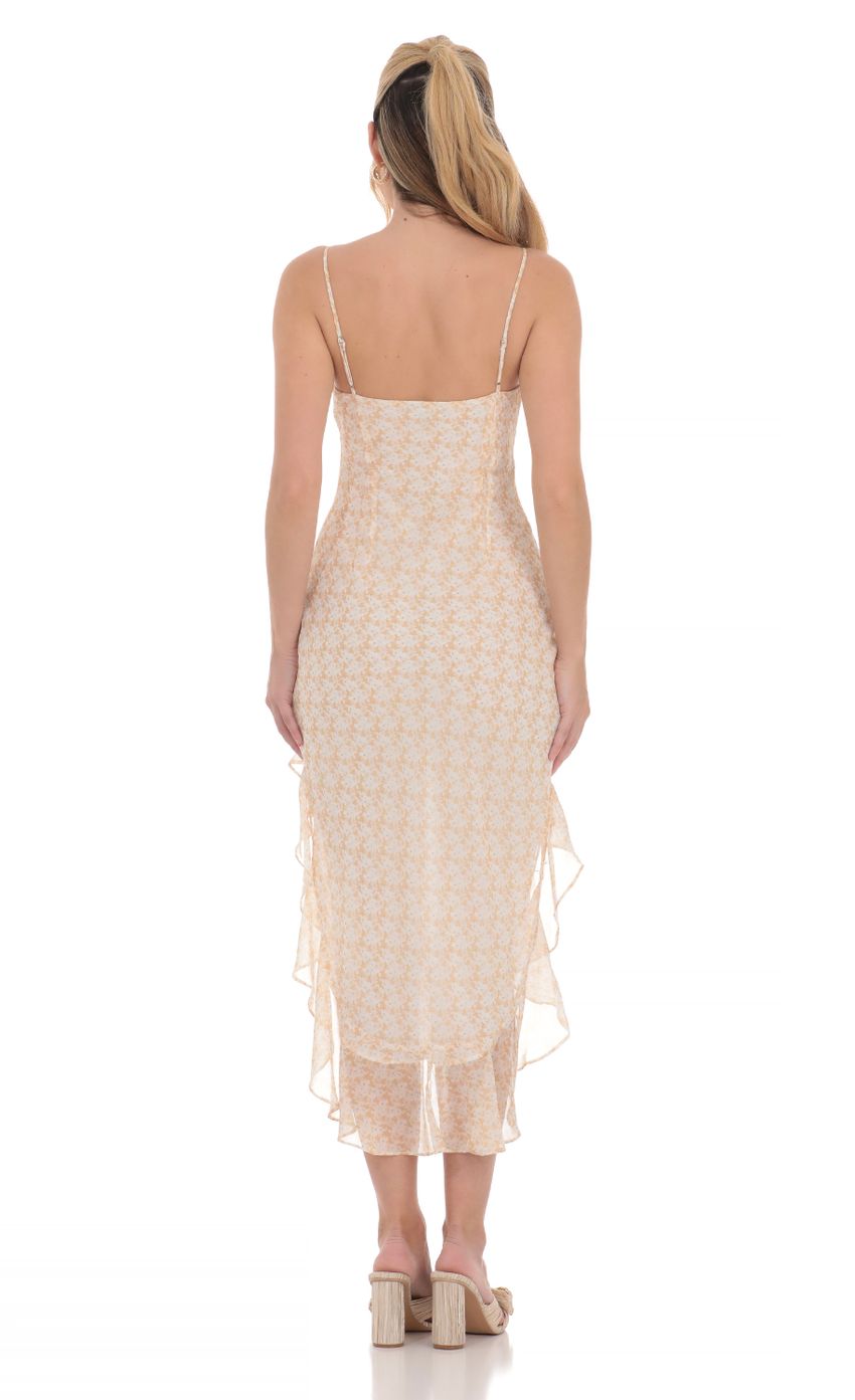 High Low Ruffle Floral Dress in Yelllow
