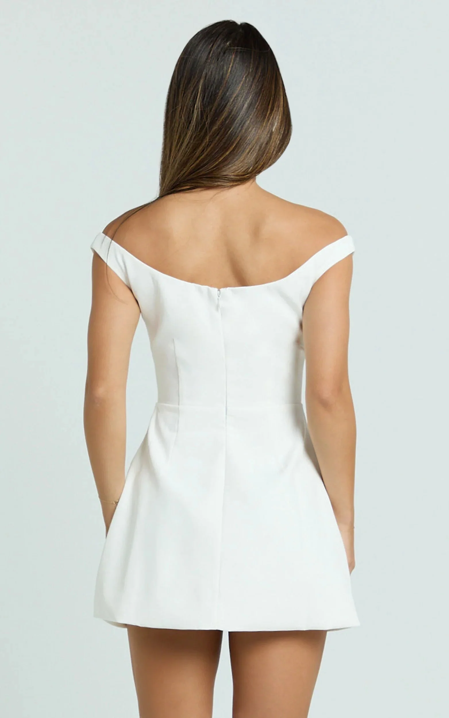 Irene Mini Dress Off Shoulder Bustier Tulip Skirt Dress in White - luluinthesky