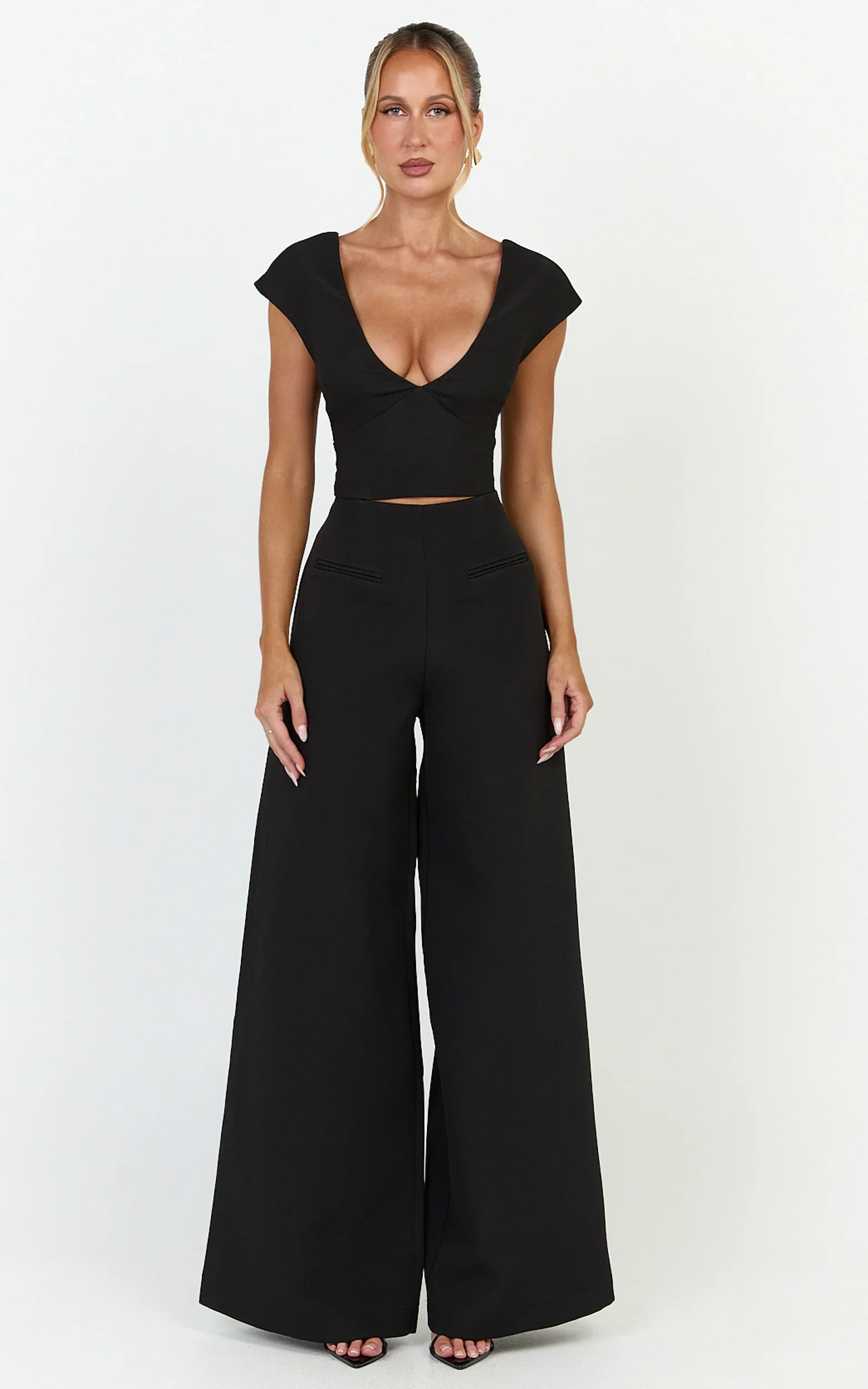 Lilo Top - V Neck Cap Sleeve Top in Black