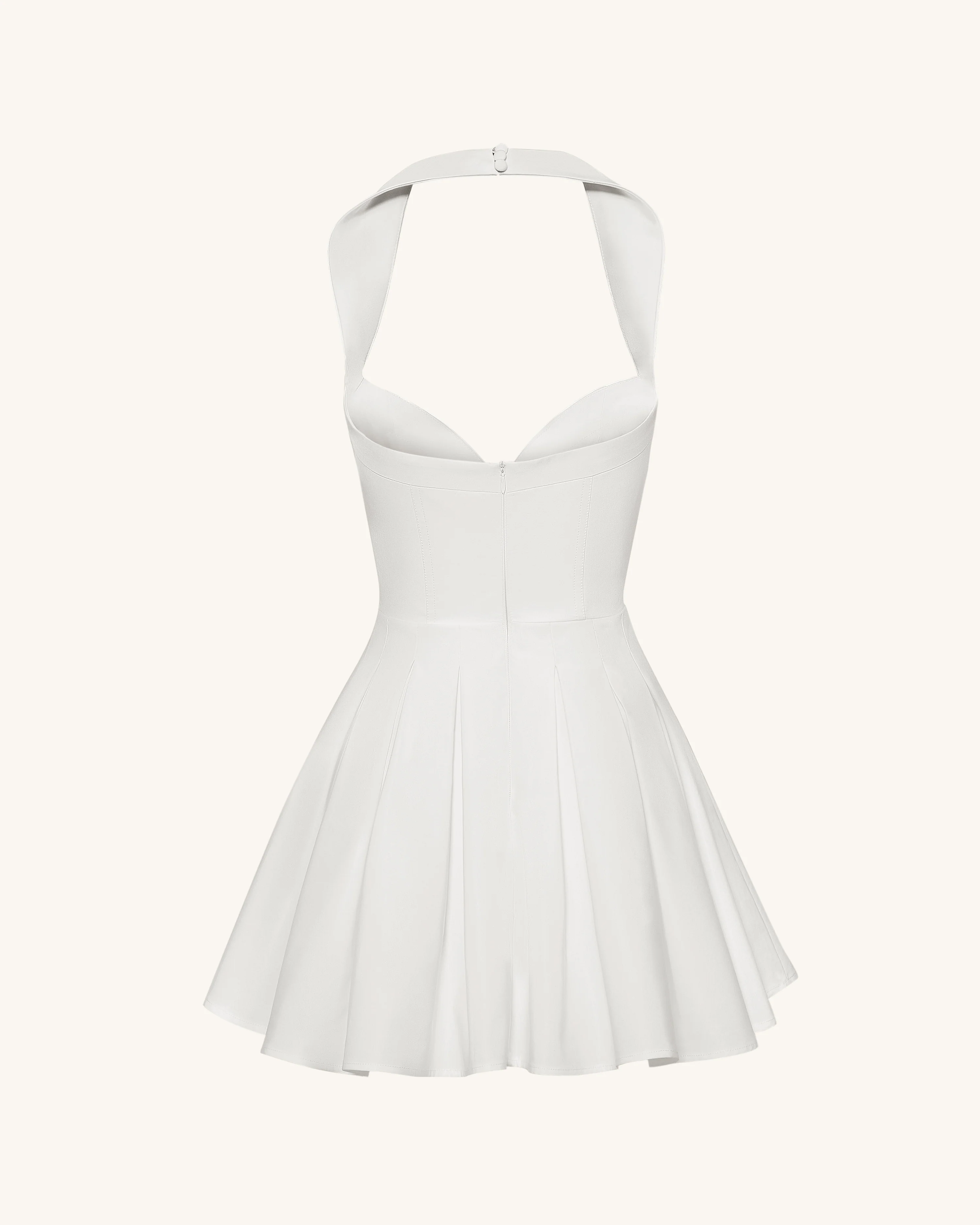 Pleated Bustier Halter Mini Dress - White - FASHION NOB
