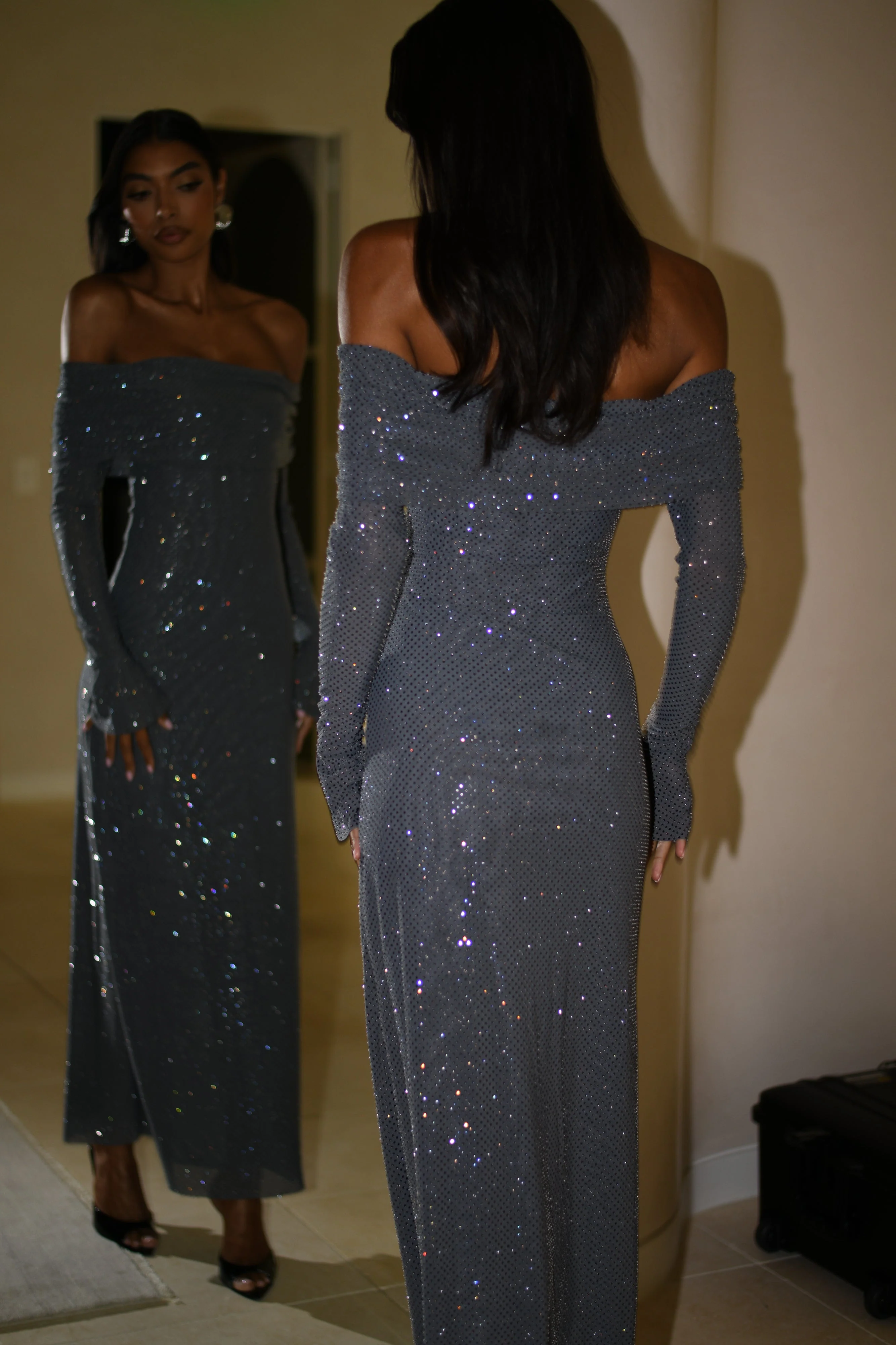 Marcel-Square-Diamante-Maxi-Dress-Gunmetal