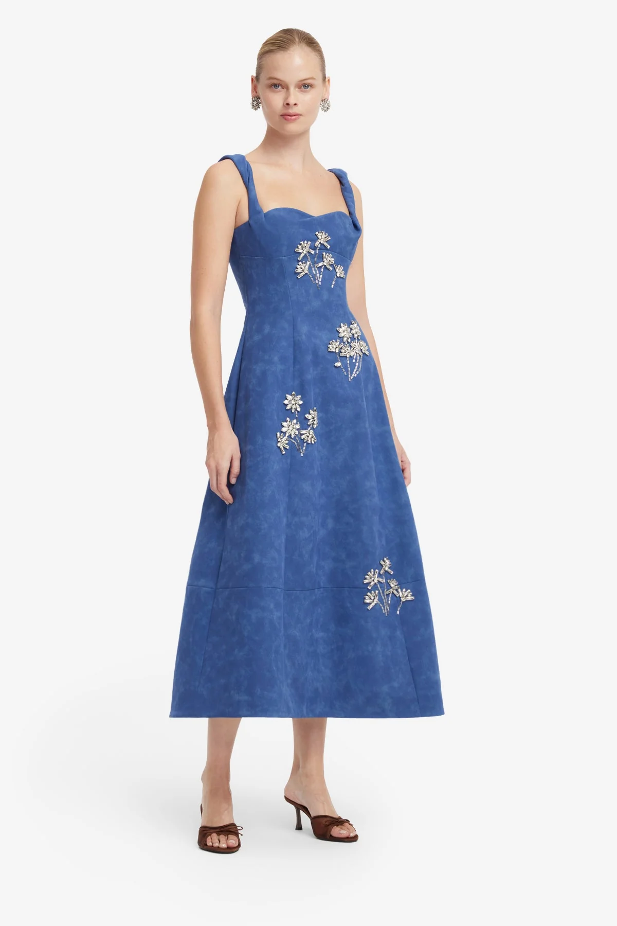Beatrice Embellished Vegan Suede Midi Dress - Azure