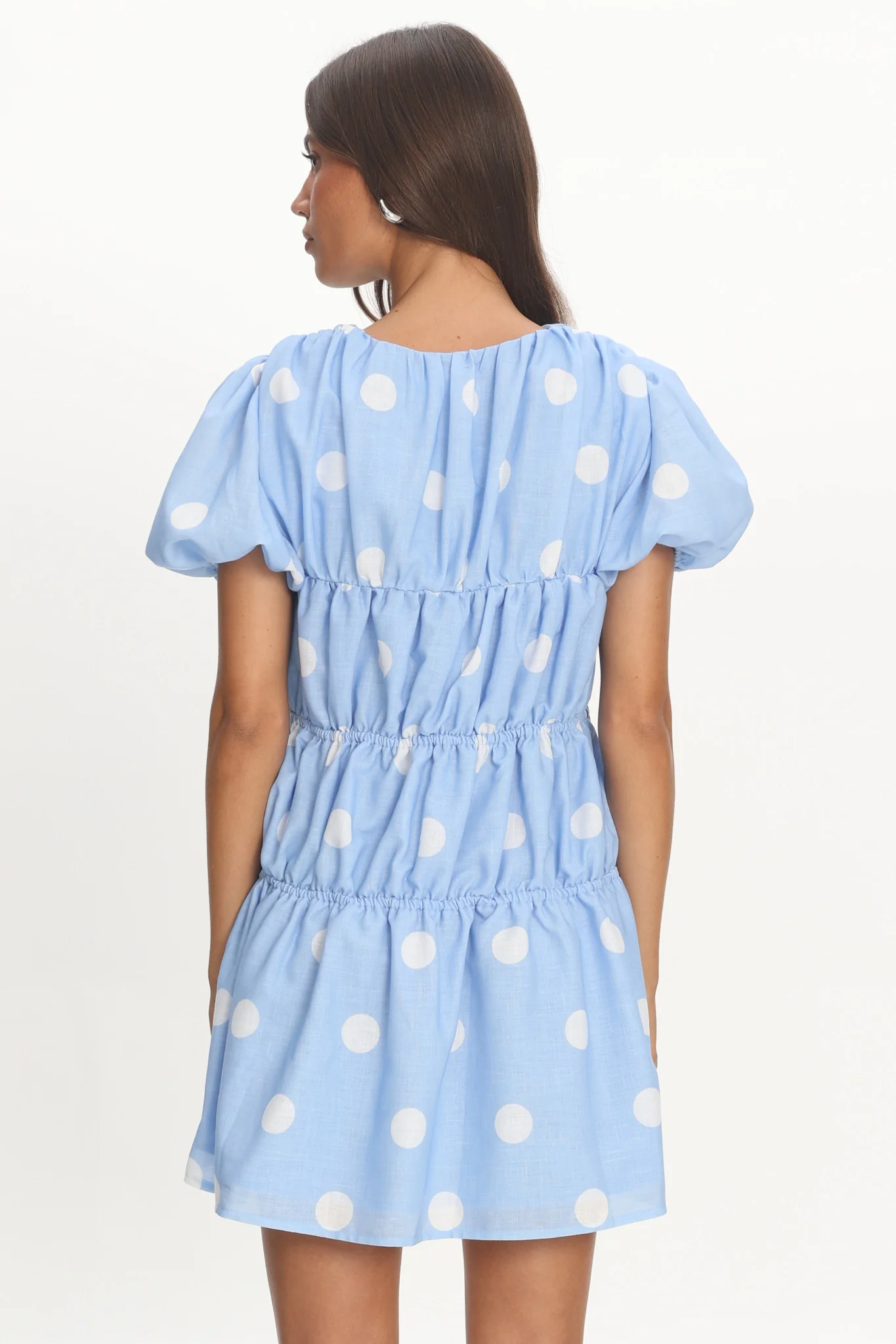Antibes Tie Front Puff Sleeve Mini Dress Light Blue - luluinthesky