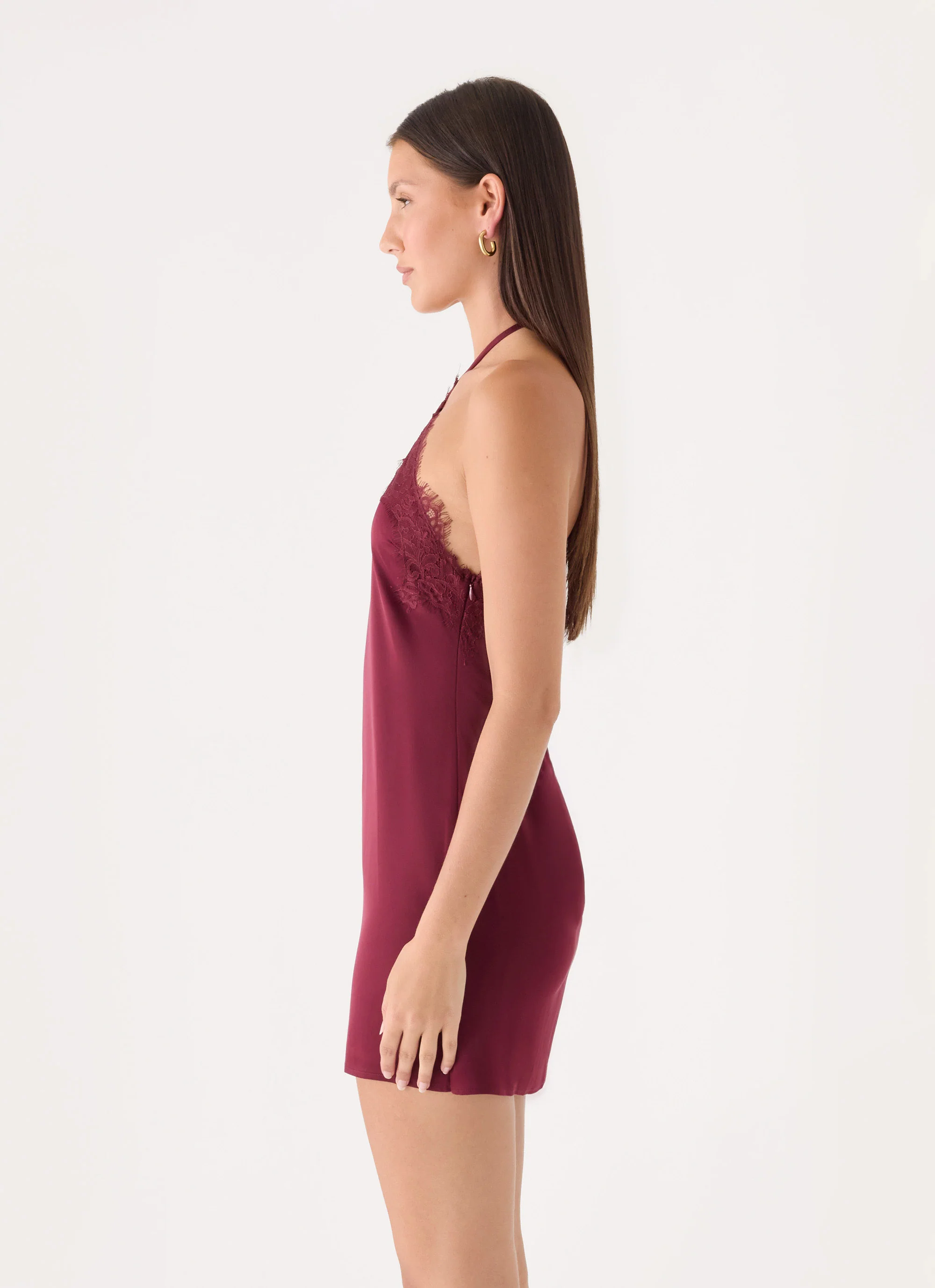 Samaria Halter Mini Dress - Burgundy - FASHION NOB